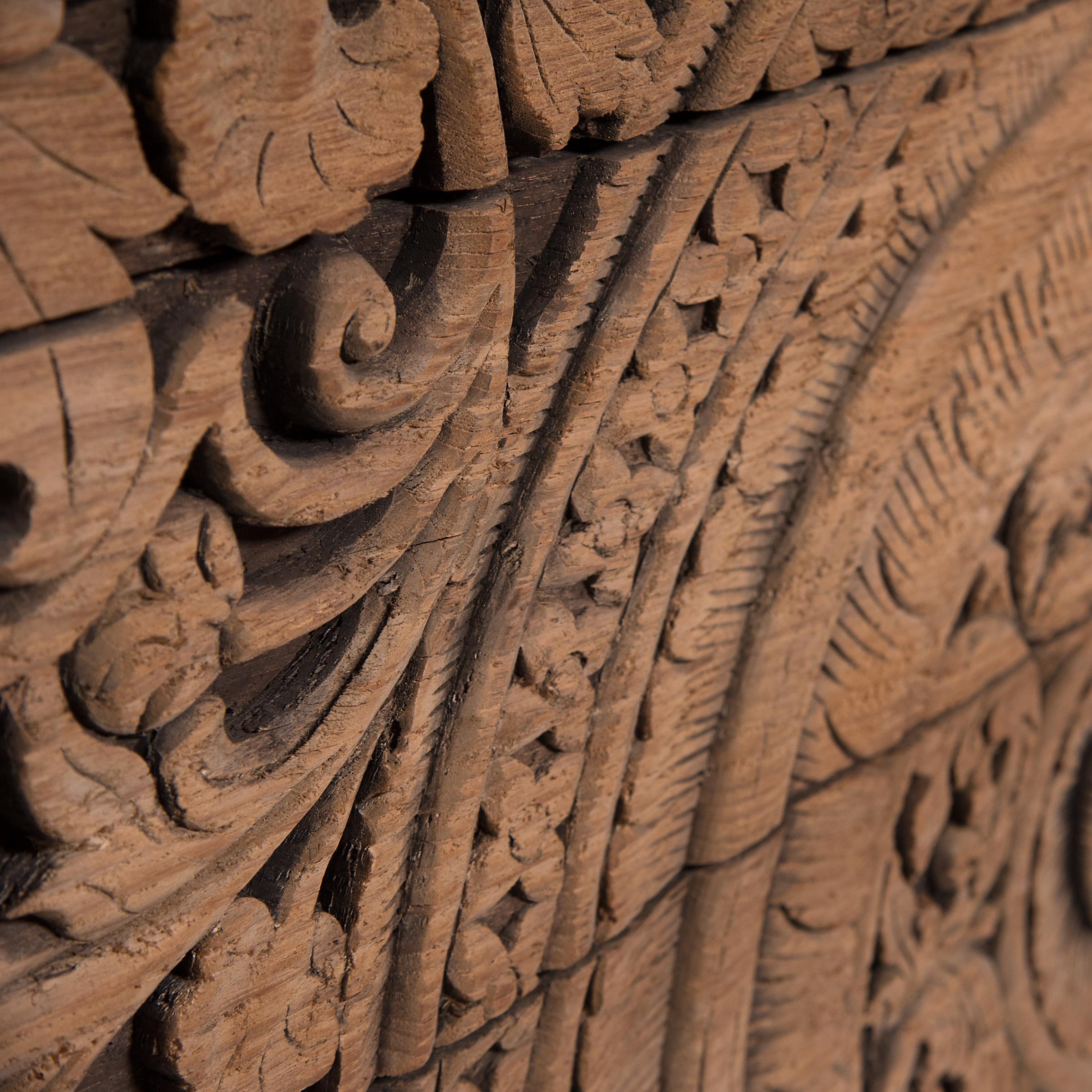 Hand-Carved Thai Carved Teak Mandala Panel