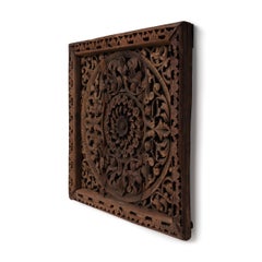 Thai Carved Teakwood Mandala Panel