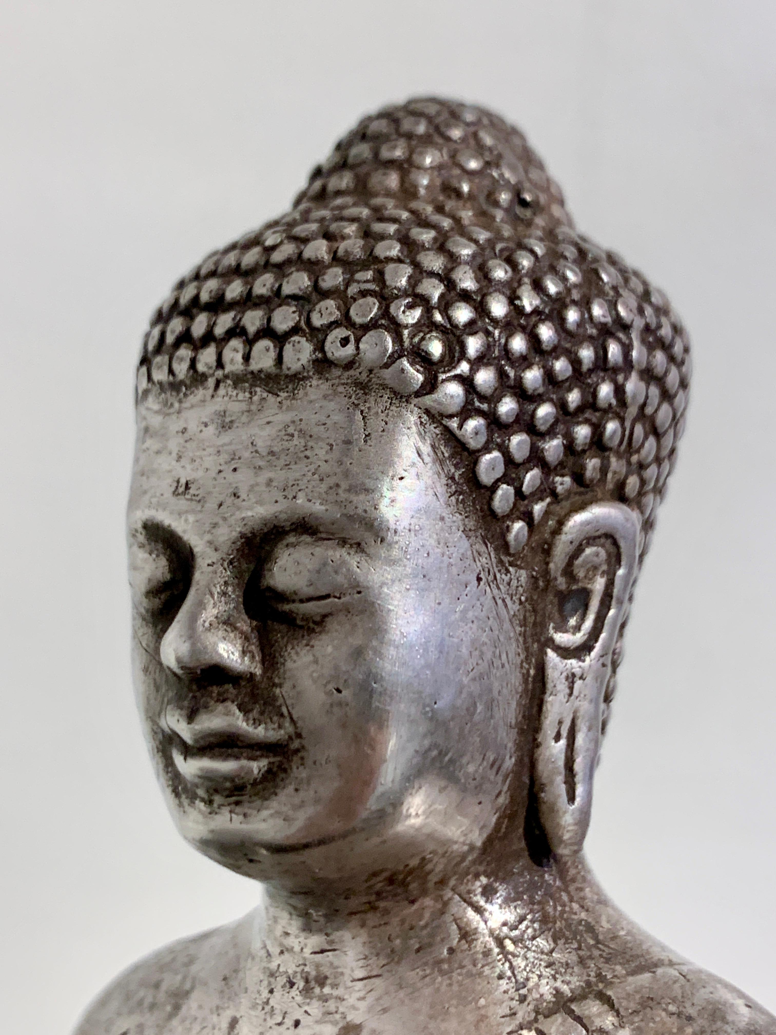 Thai Cast Silver Alloy Standing Buddha, Mid 20th Century, Thailand For Sale 6