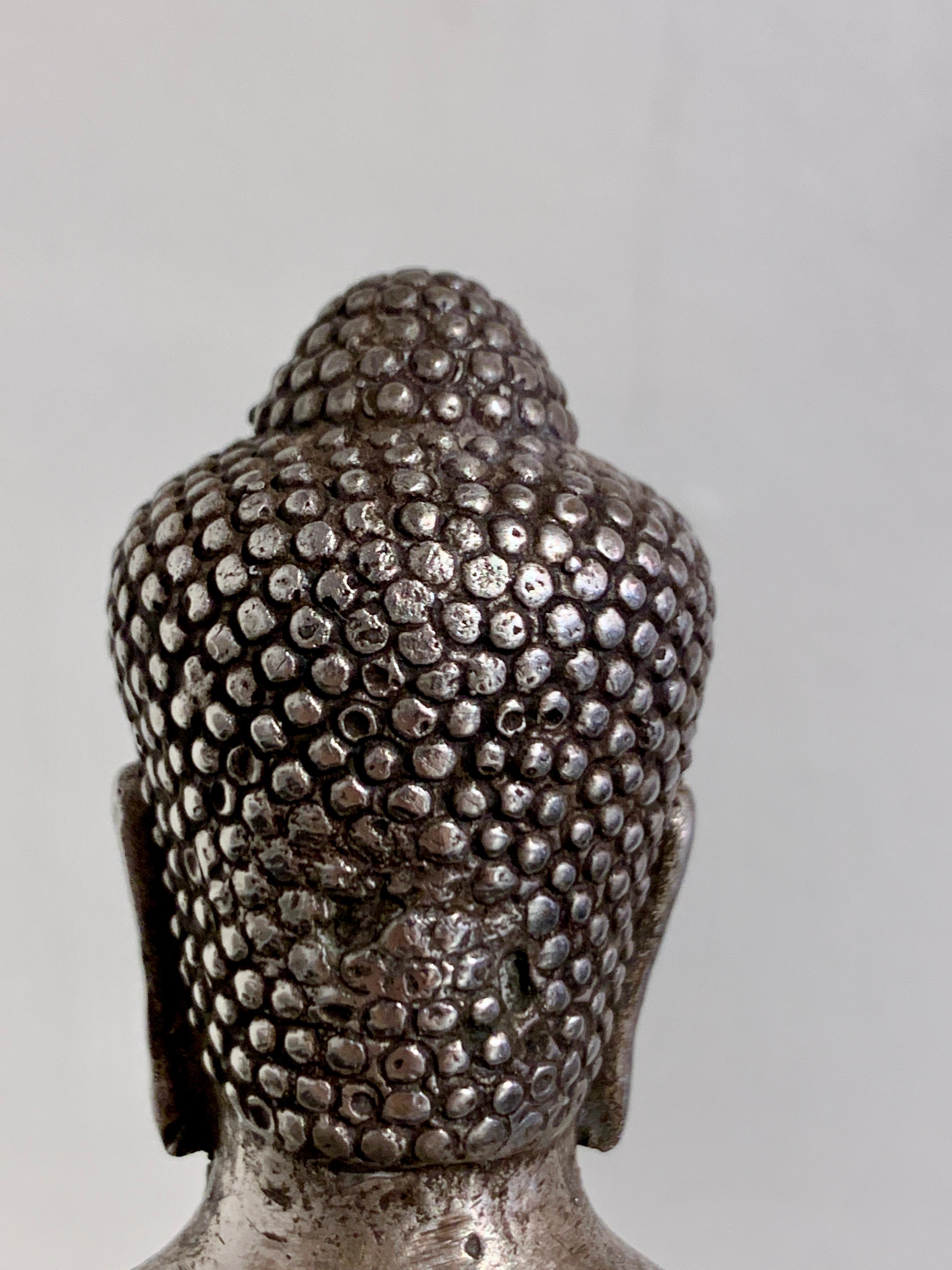 Thai Cast Silver Alloy Standing Buddha, Mid 20th Century, Thailand For Sale 6