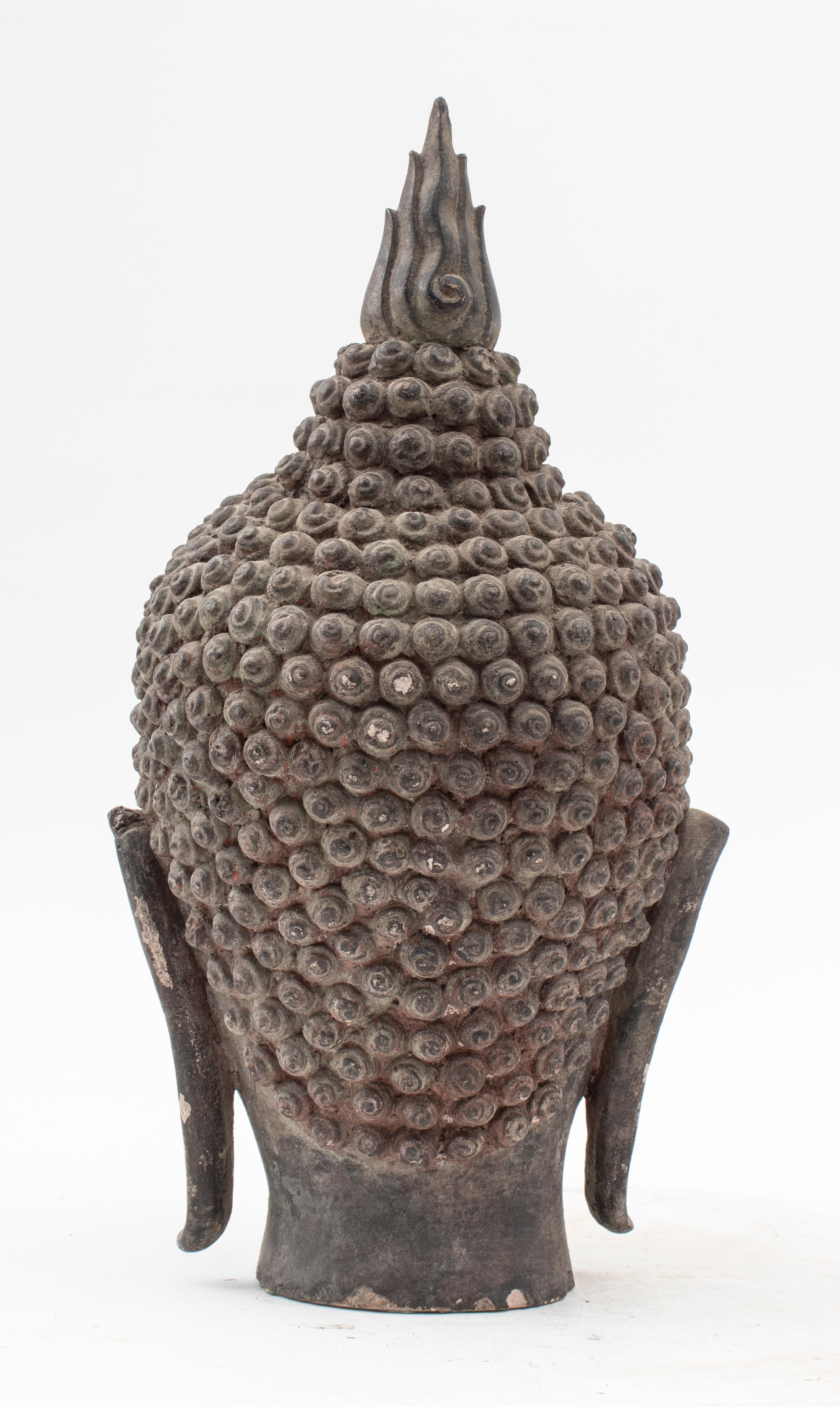Thai Cast Stone with Bronzed Patina Buddha Head Bust, 19th Century 1