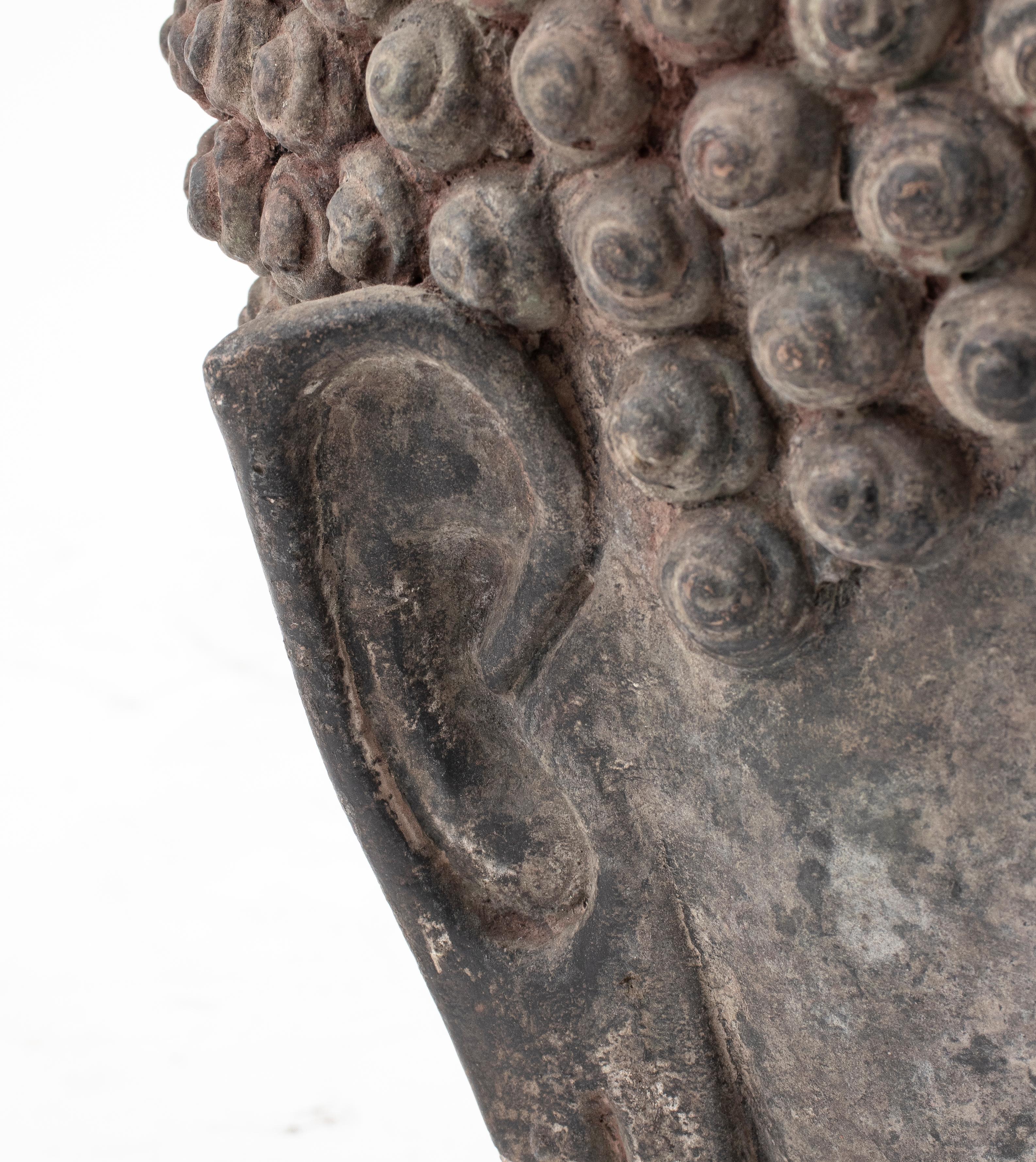 Thai Cast Stone with Bronzed Patina Buddha Head Bust, 19th Century 5