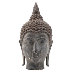 Thai Cast Stone with Bronzed Patina Buddha Head Bust, 19th Century