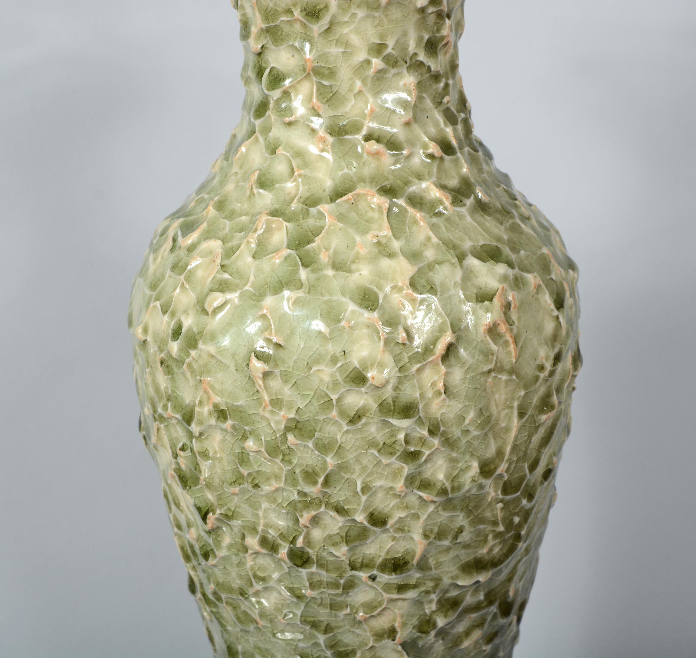 Thai Celadon Table Lamp with Textured Surface In Good Condition For Sale In San Mateo, CA