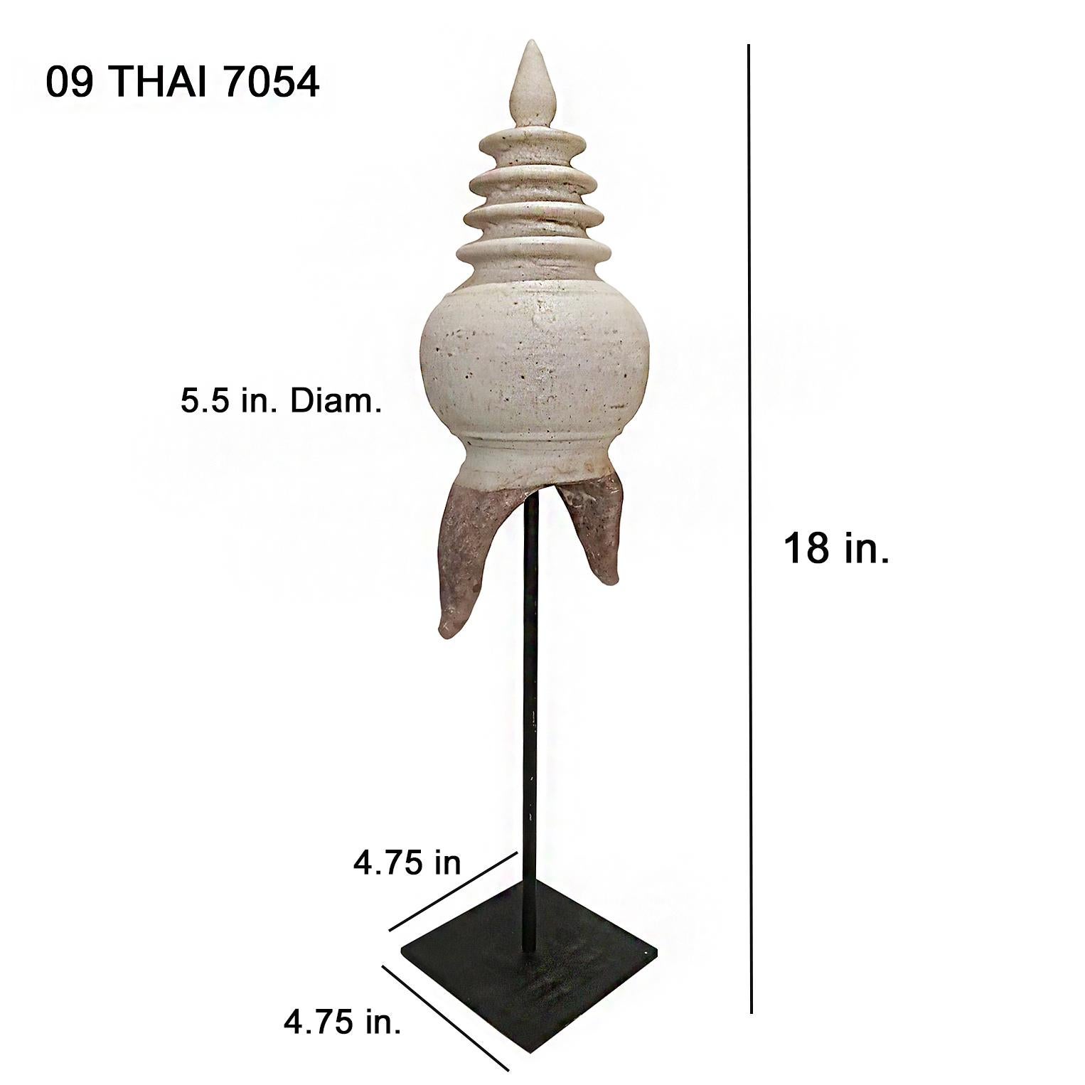 A selection of Stupa architectural details from Thailand, late 20th century, handcrafted in traditional Thai clay earthenware, with a glazed beige flat finish. 

Symbolizing enlightenment, The Stupa shape represents one of the most ancient and
