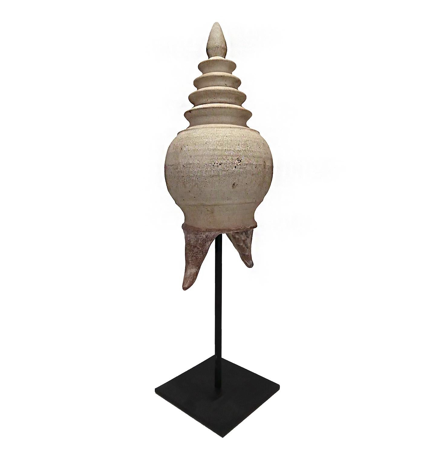 Earthenware Thai Ceramic Stupa, on Stand For Sale