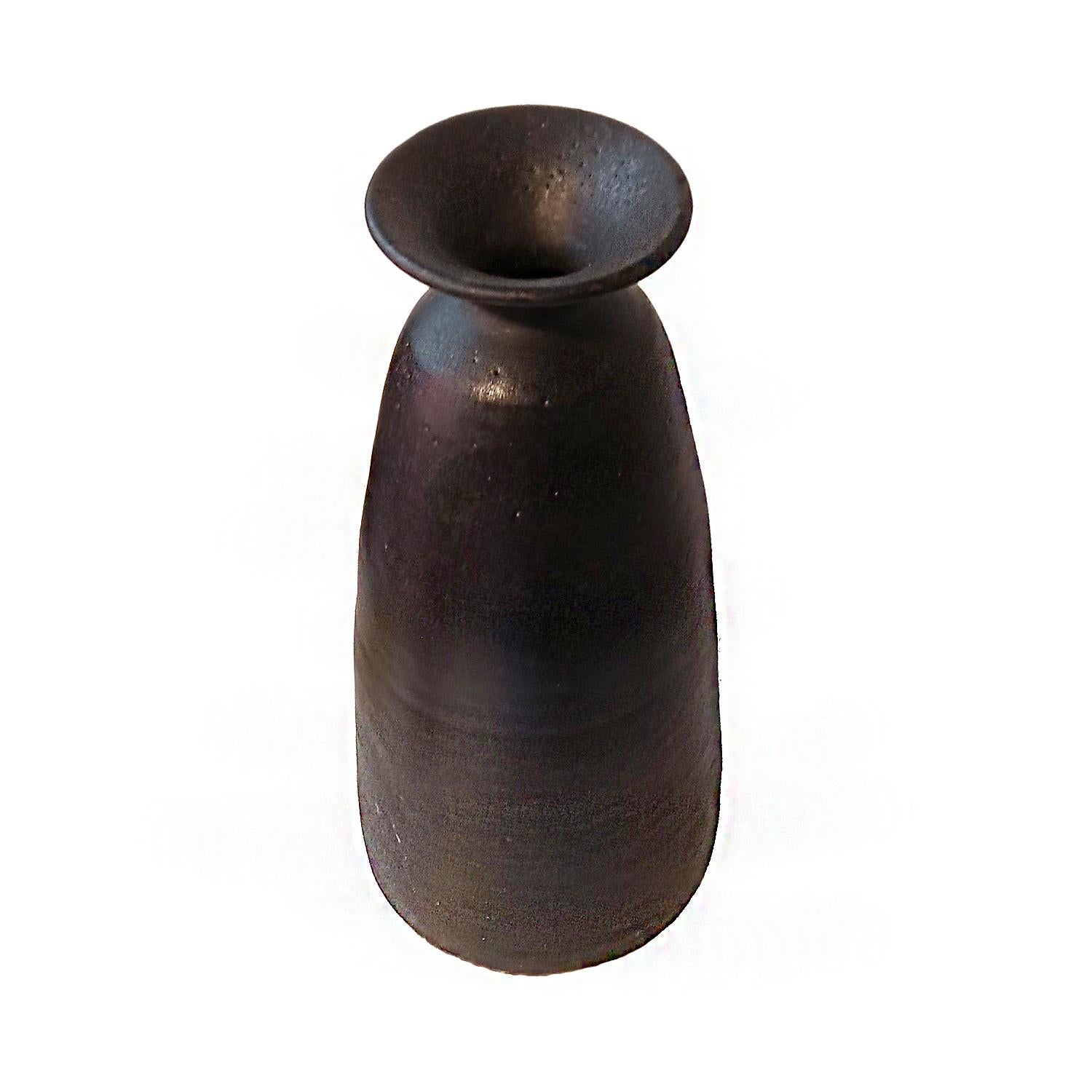 Arts and Crafts Thai Ceramic Vase in Dark Brown Glaze  For Sale