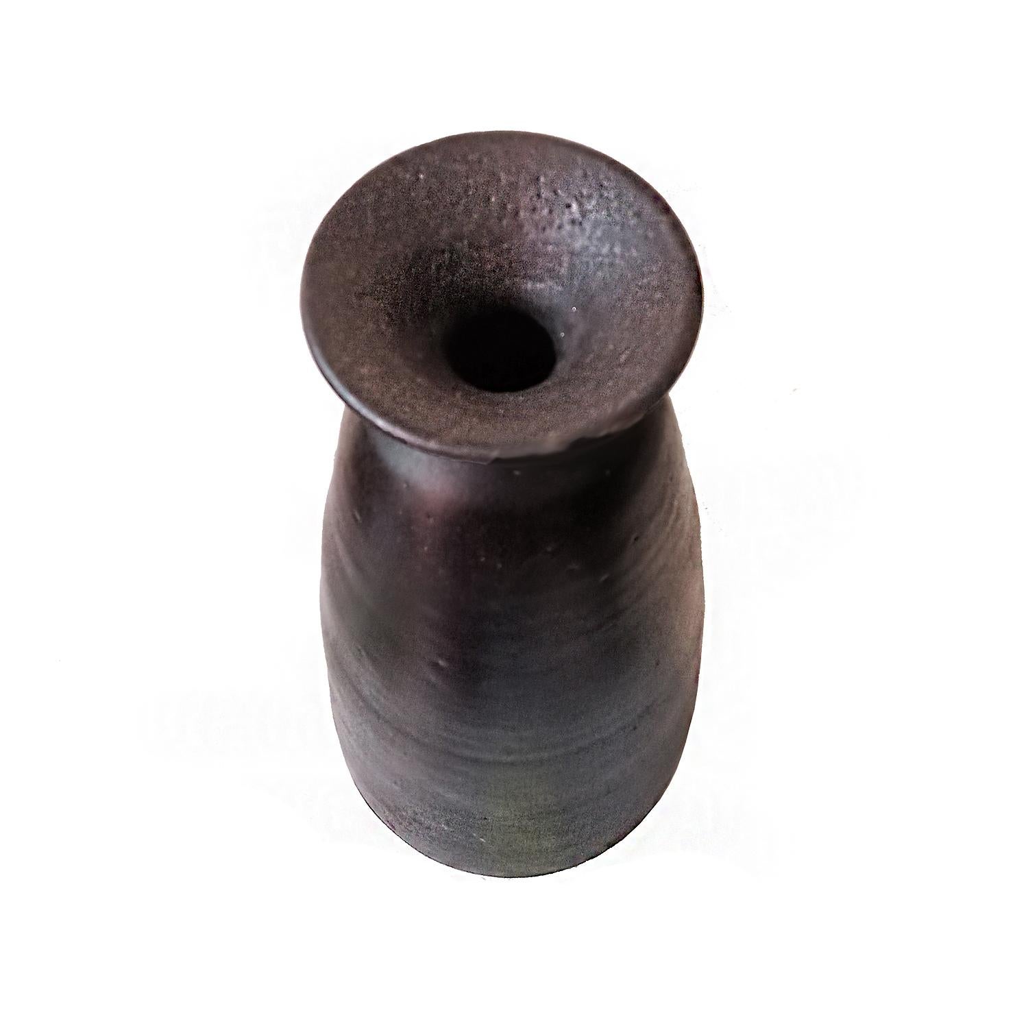 Glazed Thai Ceramic Vase in Dark Brown Glaze  For Sale