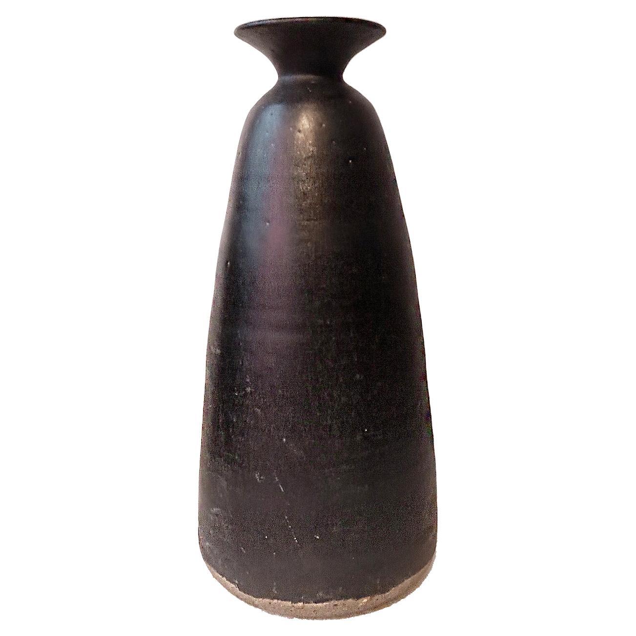 Thai Ceramic Vase in Dark Brown Glaze 