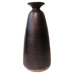 Vintage Thai Ceramic Vase in Dark Brown Glaze 