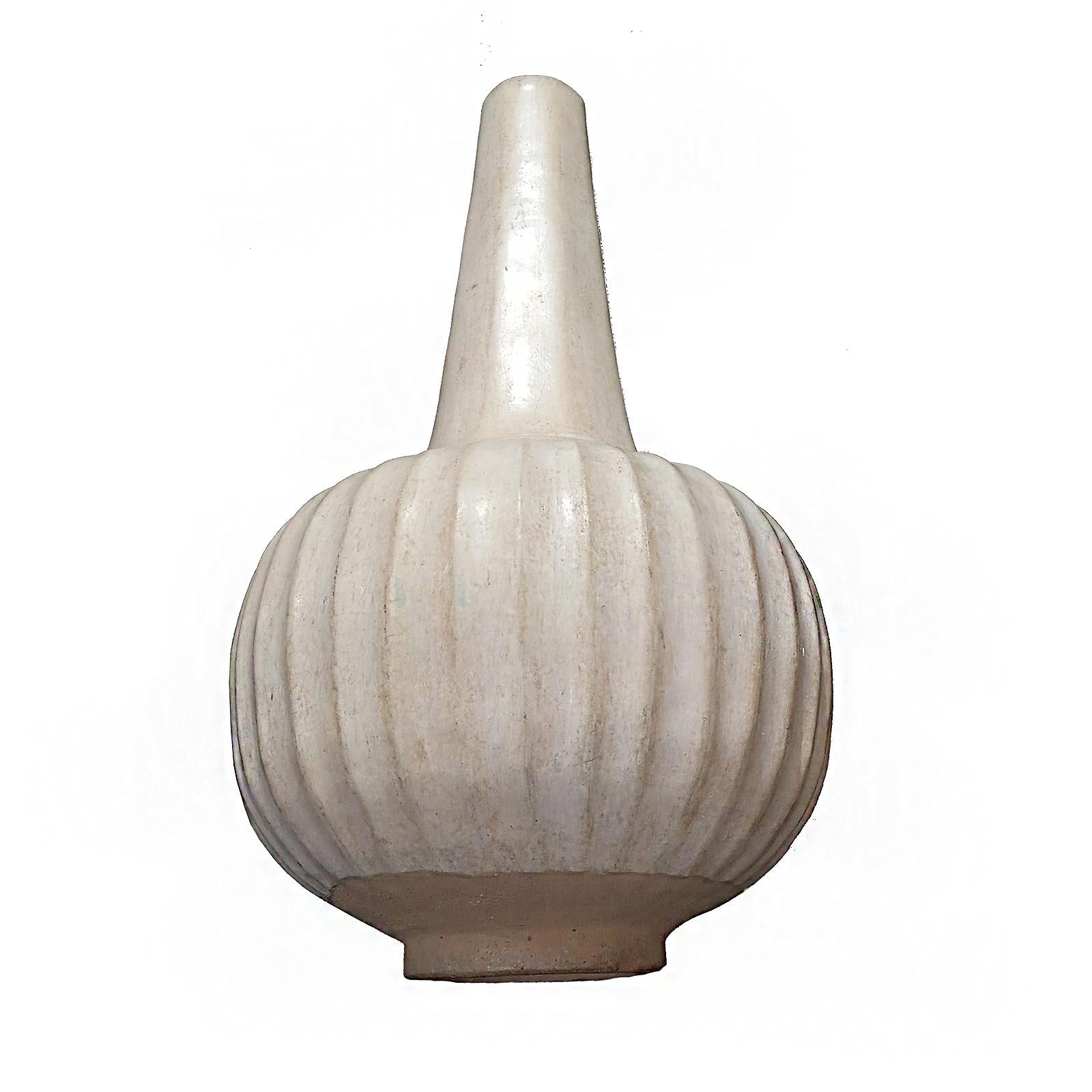 Hand-Crafted Thai Ceramic Vase with Beige Glaze For Sale