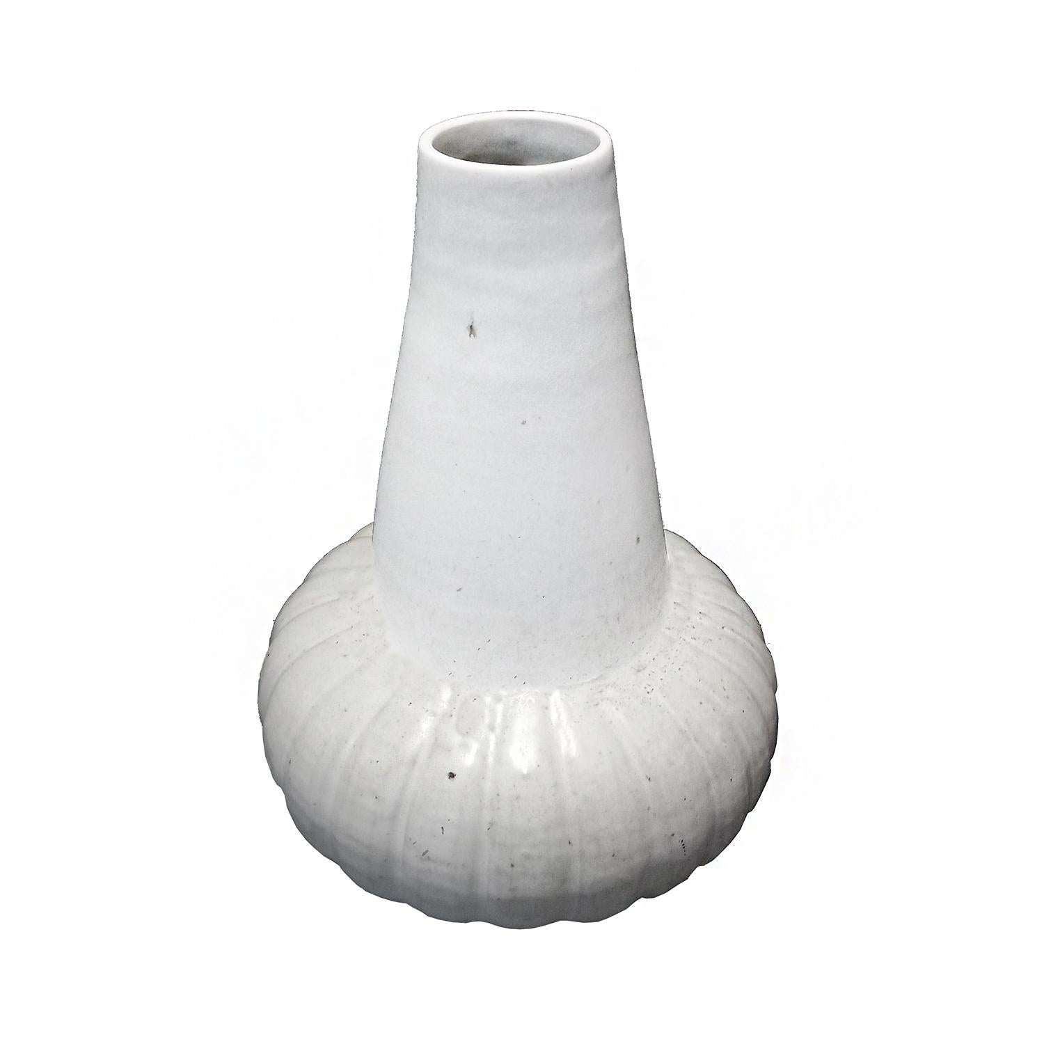 Glazed Thai Ceramic Vase with White Glaze, Contemporary For Sale
