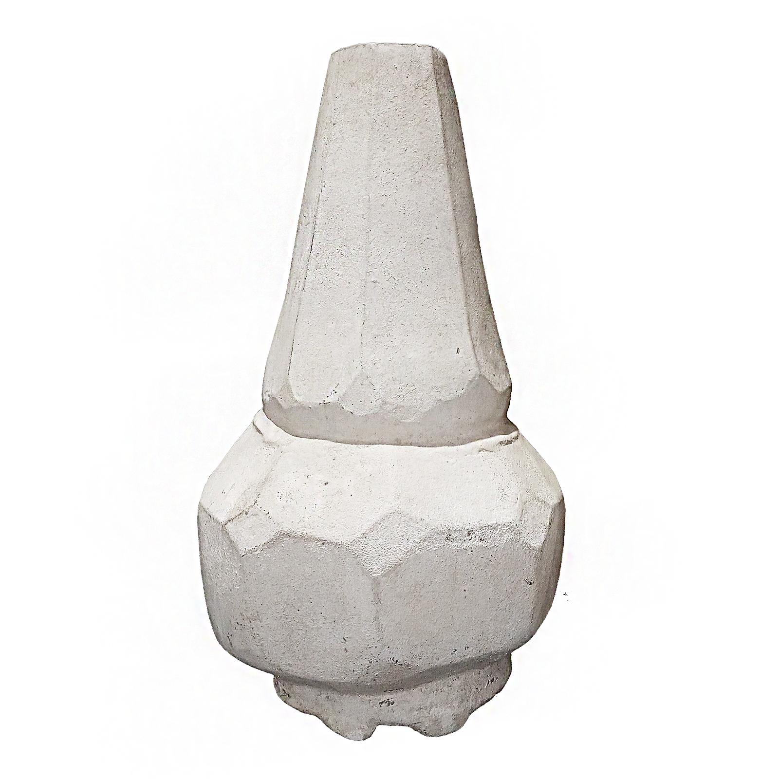 A ceramic vase from Thailand in geometric shape, with white rustic glaze. Contemporary. 

While the golden age of Thai ceramics ended around the 15-16th Centuries, local craftsmen learned the art through generations, later producing smaller numbers