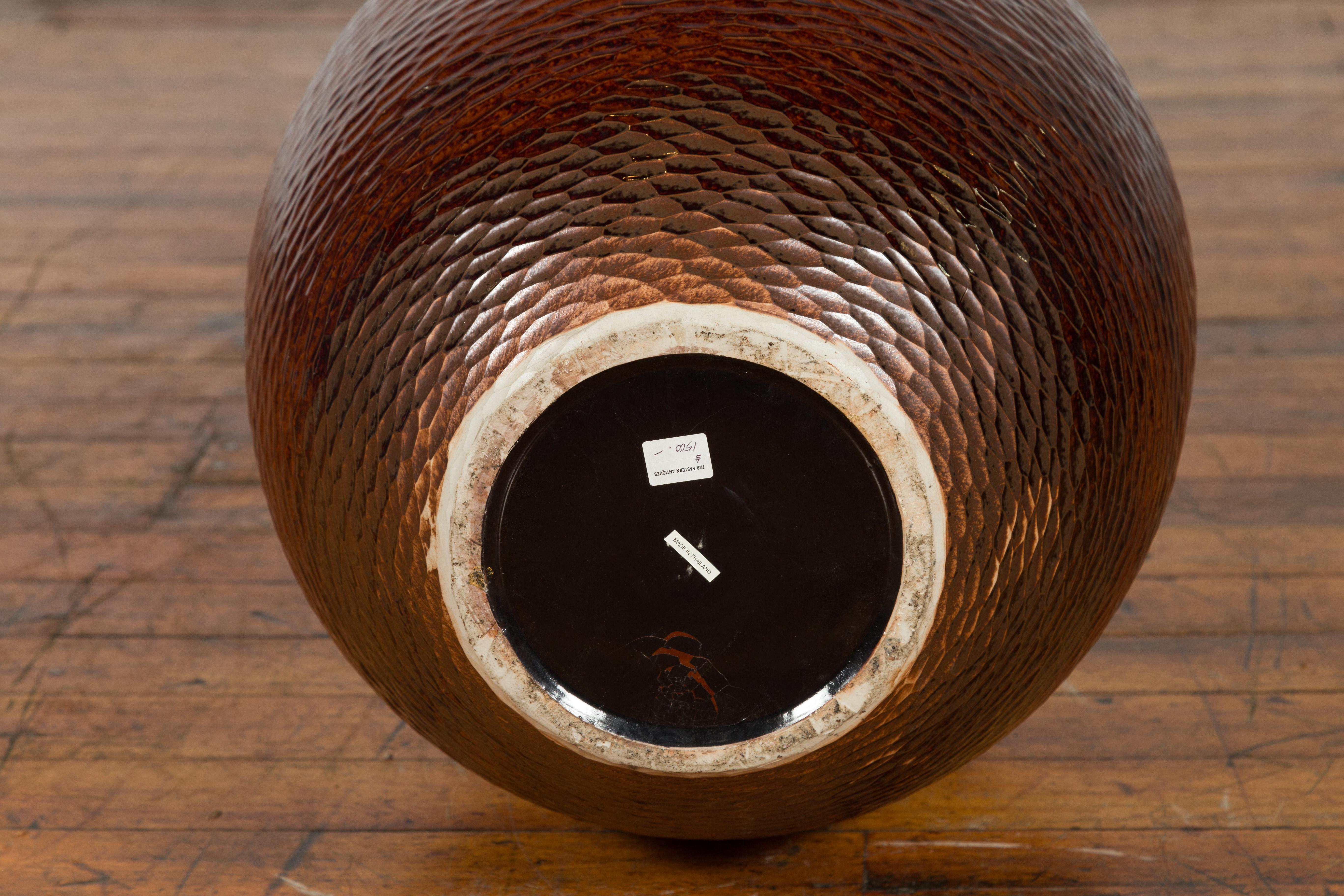 Thai Chiang Mai Brown Textured Teardrop Shaped Vase from the Prem Collection For Sale 5
