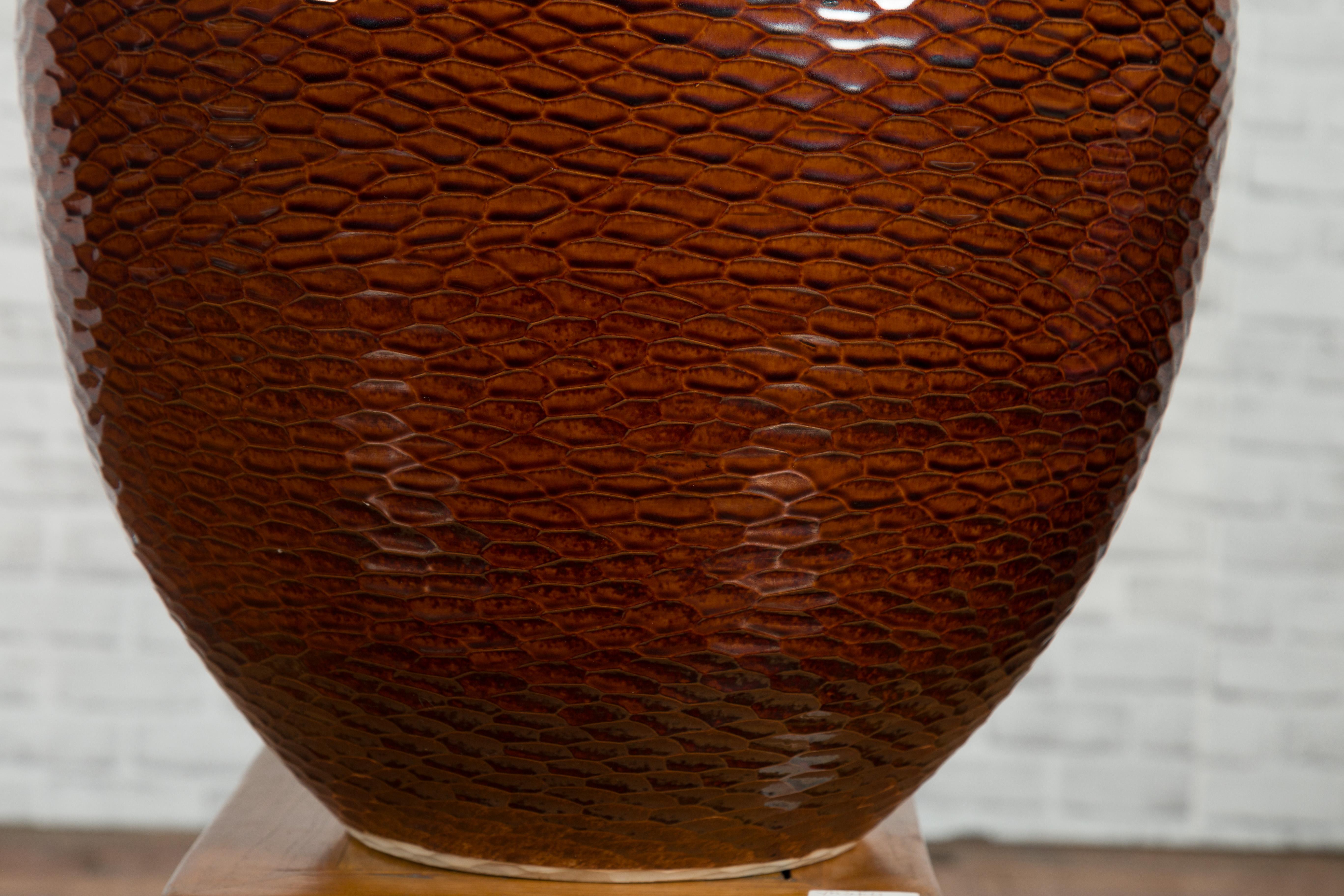 Thai Chiang Mai Brown Textured Teardrop Shaped Vase from the Prem Collection For Sale 7