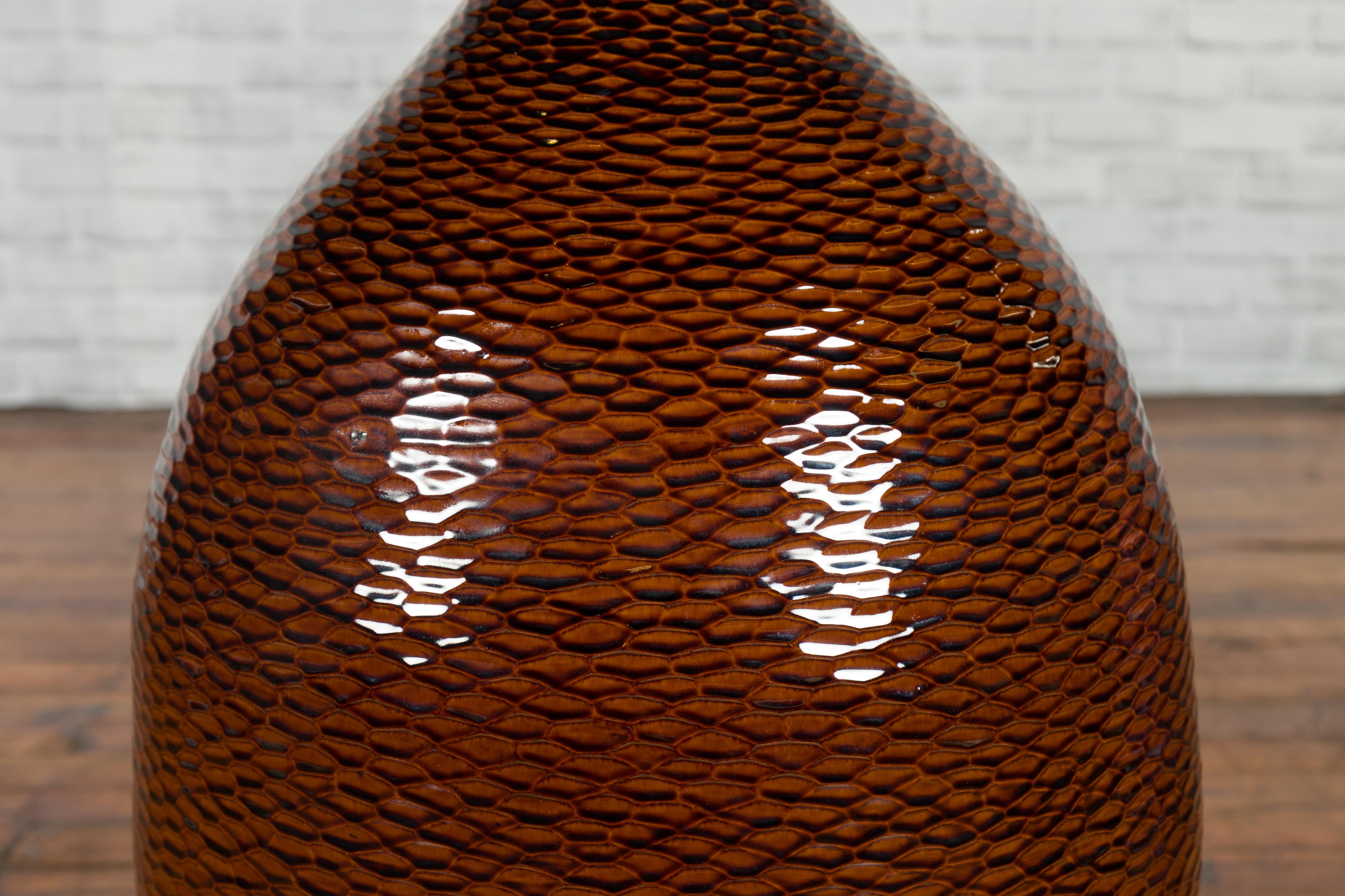 20th Century Thai Chiang Mai Brown Textured Teardrop Shaped Vase from the Prem Collection For Sale