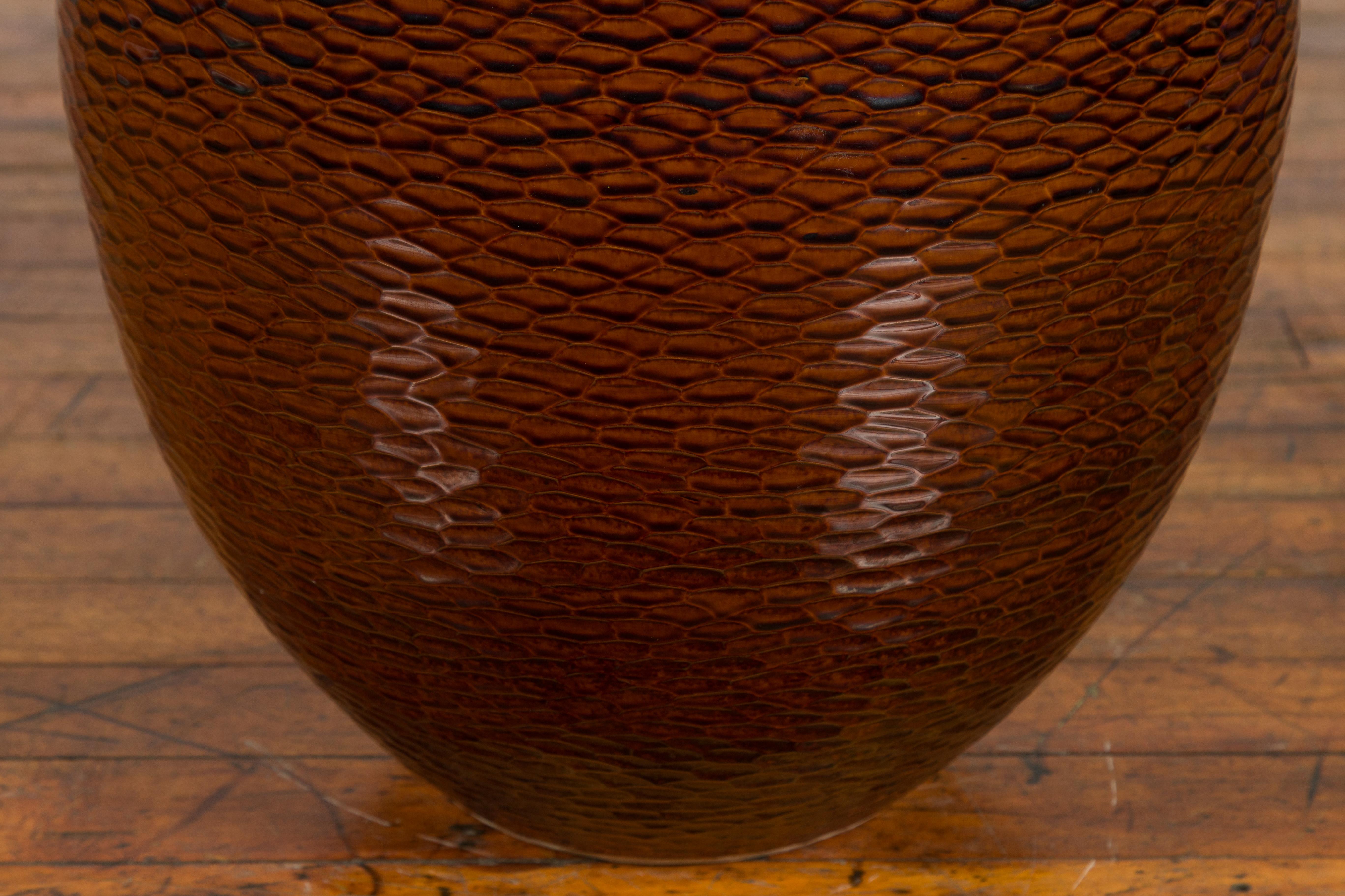 Ceramic Thai Chiang Mai Brown Textured Teardrop Shaped Vase from the Prem Collection For Sale