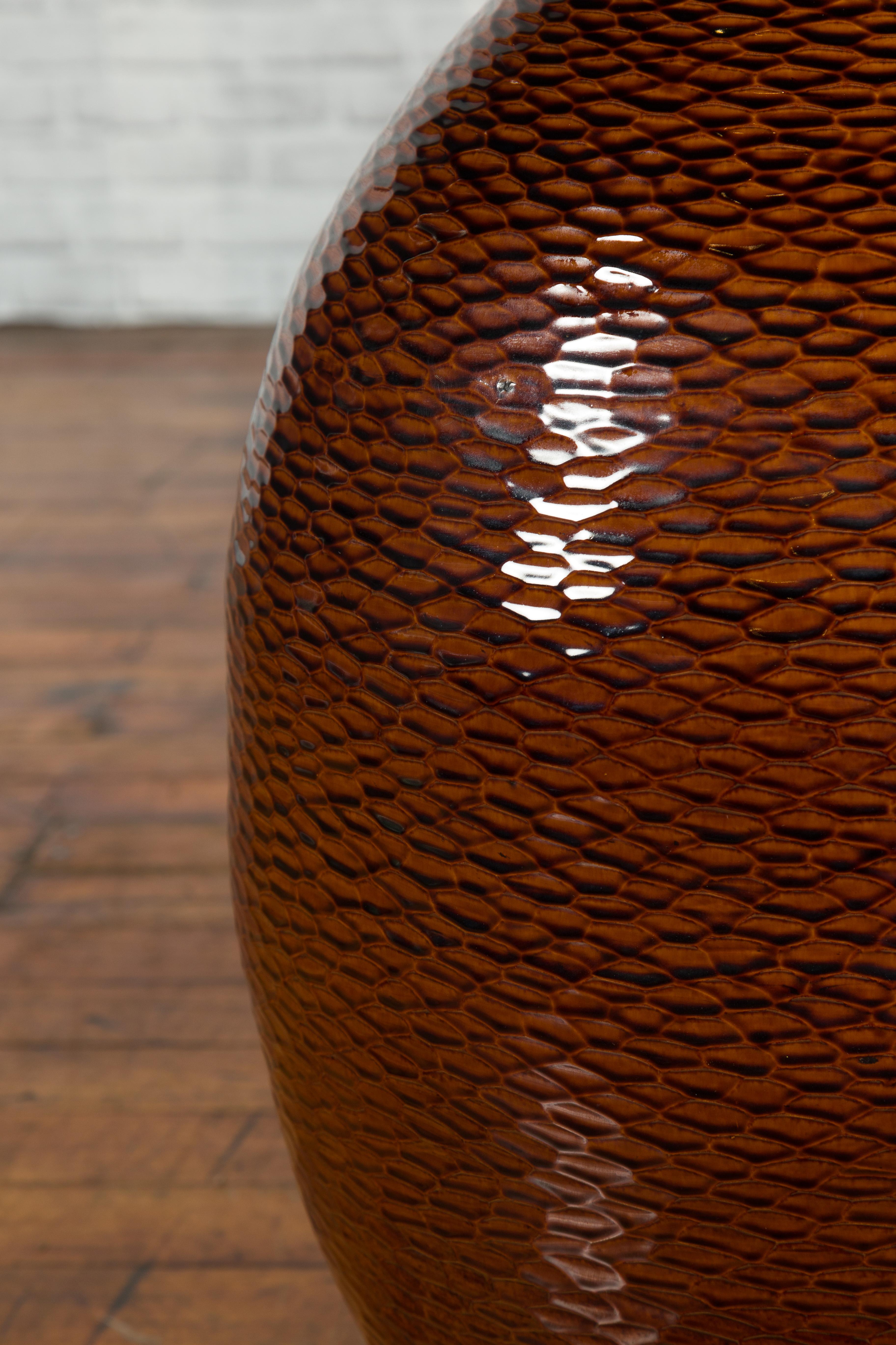 Thai Chiang Mai Brown Textured Teardrop Shaped Vase from the Prem Collection For Sale 1