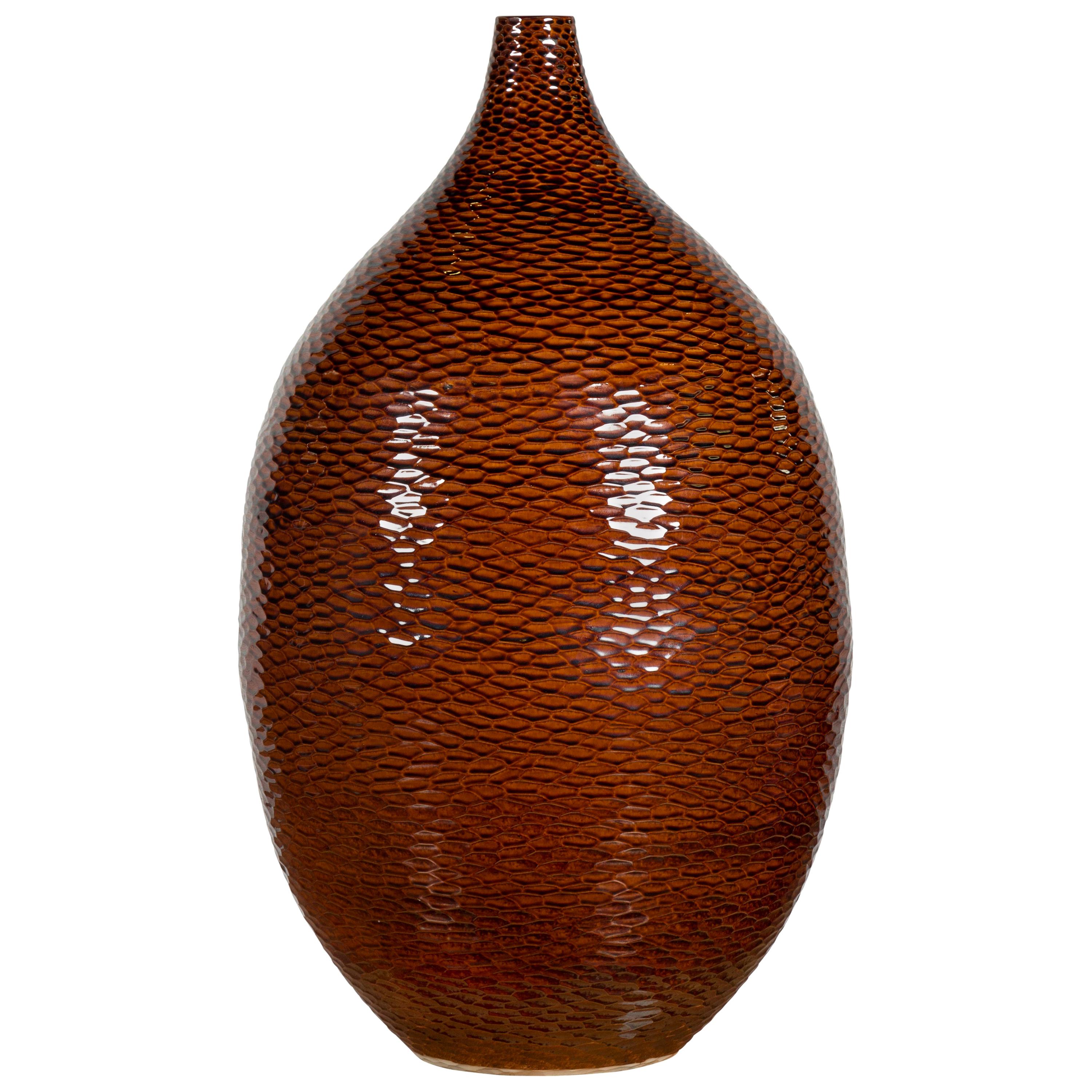 Thai Chiang Mai Brown Textured Teardrop Shaped Vase from the Prem Collection For Sale