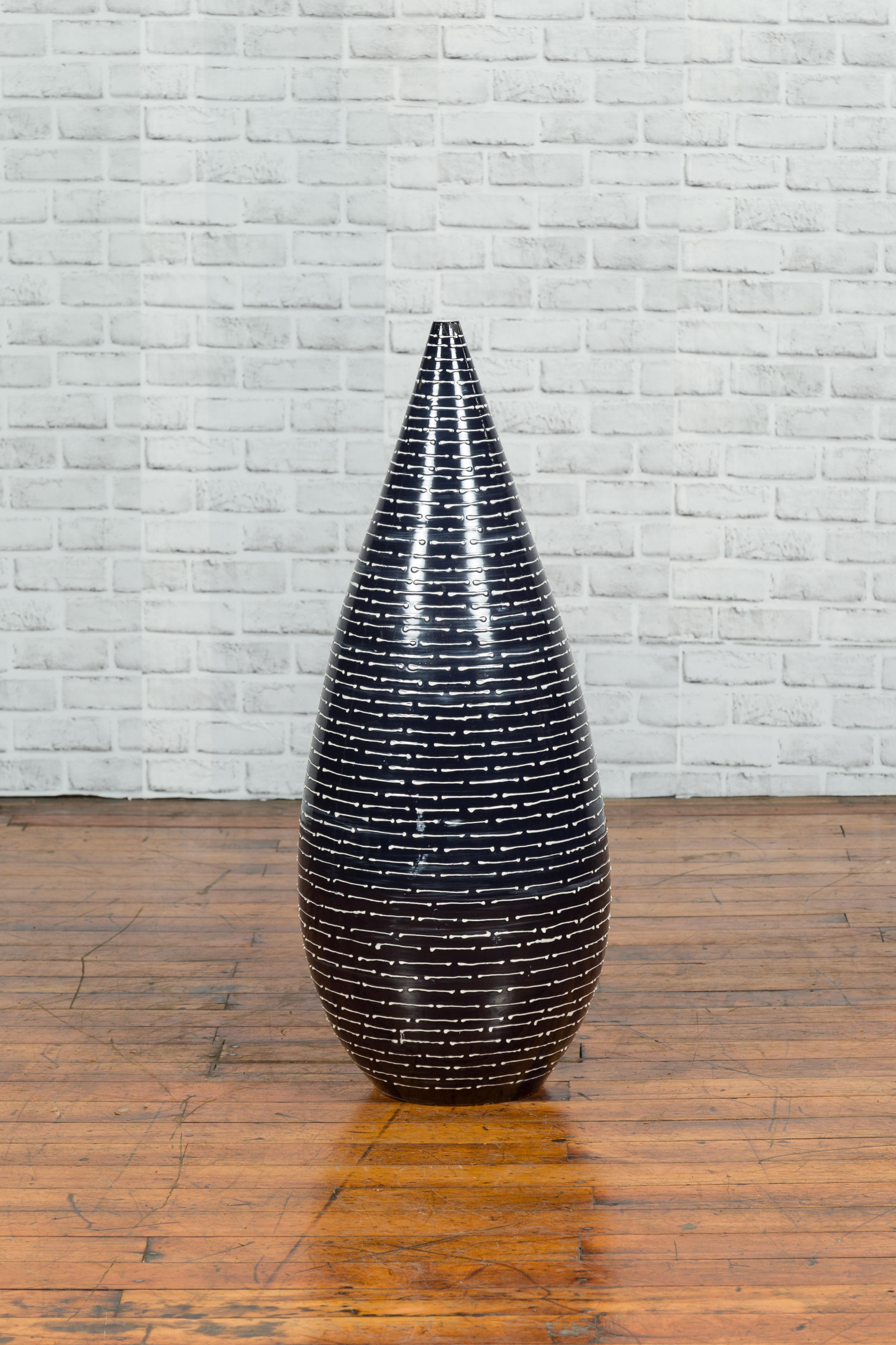 Ceramic Thai Chiang Mai Contemporary Black and White Vase from the Prem Collection For Sale