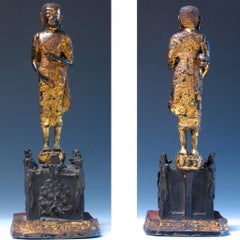 Thai Gilded Copper Alloy Sculpture of Phra Malai Visiting the Damned to Hell