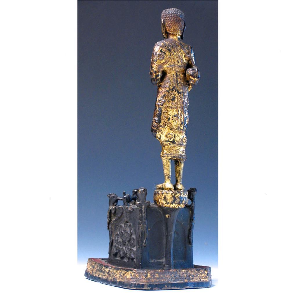 19th Century Thai gilded copper alloy sculpture of Phra Malai visiting the damned to hell For Sale
