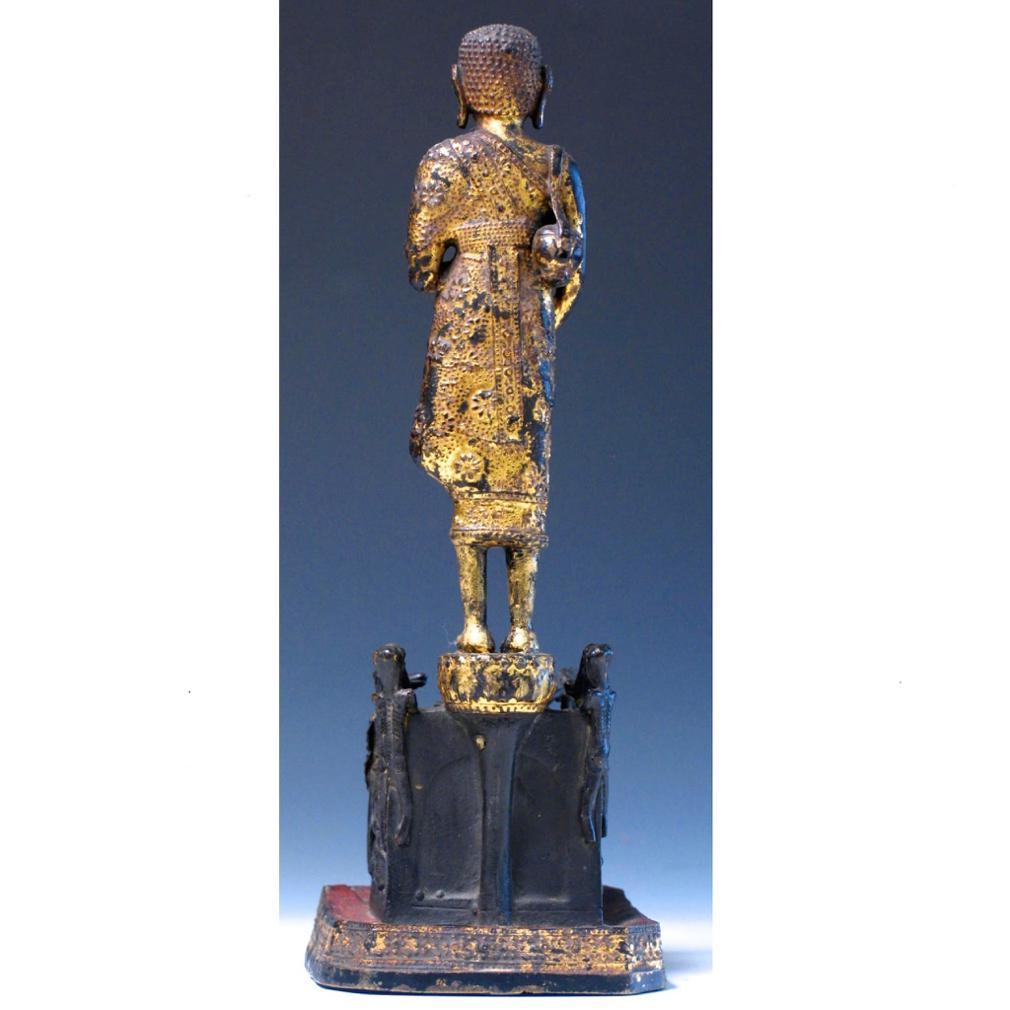 Thai gilded copper alloy sculpture of Phra Malai visiting the damned to hell For Sale 2