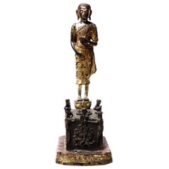 Antique Thai Gilded Copper Alloy Sculpture of Phra Malai Visiting the Damned to Hell