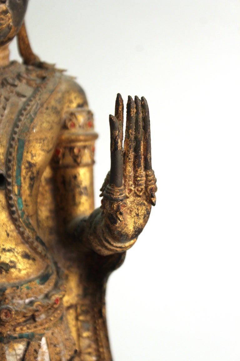 Thai Gilded Mirrored Bronze Buddha Statue on Wooden Base at 1stDibs mirrored buddha statue
