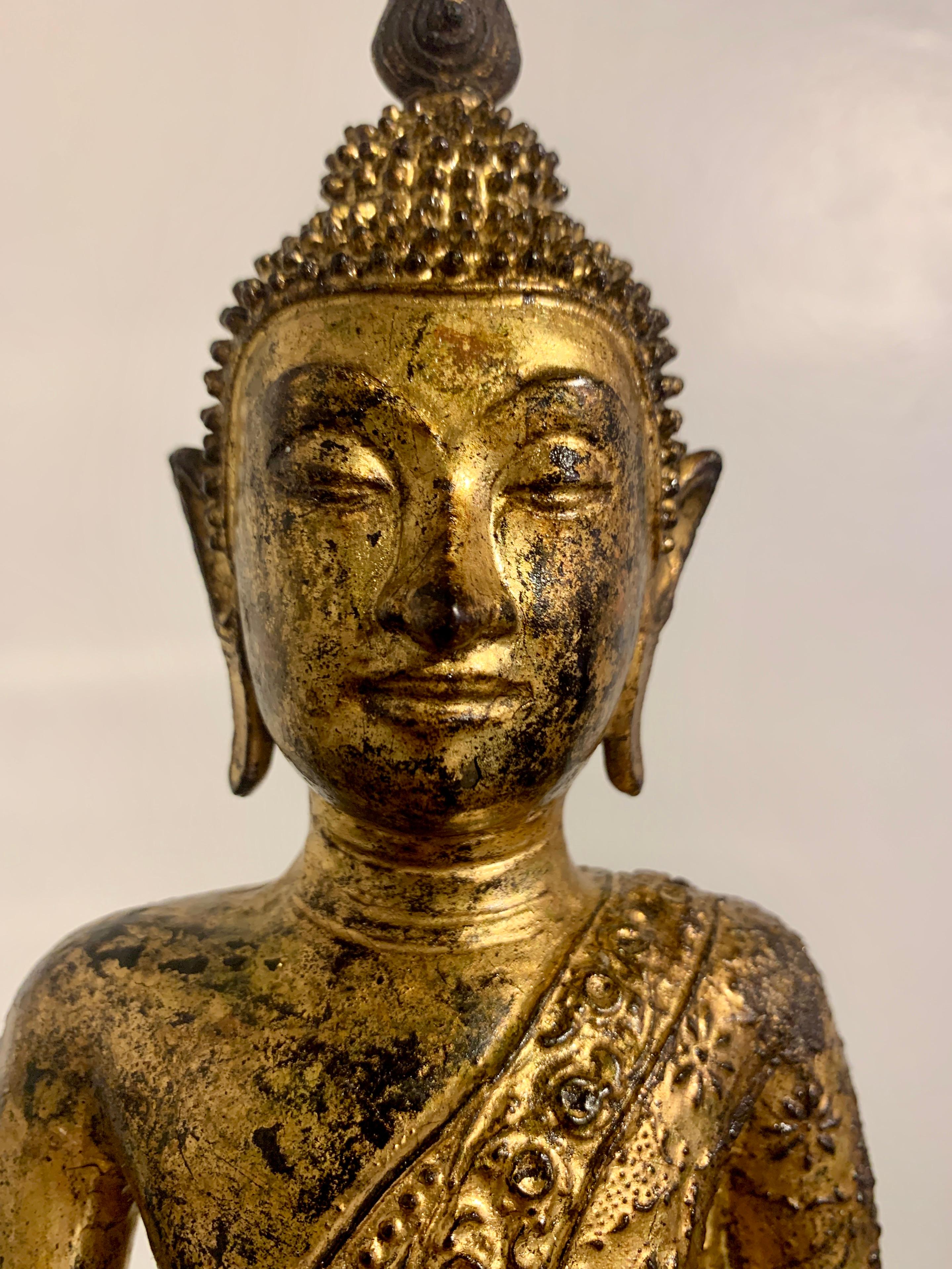 Thailändischer Buddha aus vergoldeter Bronze, Marvijaya, Rattanakosin-Periode, 19. Jahrhundert, Thailand im Angebot 5