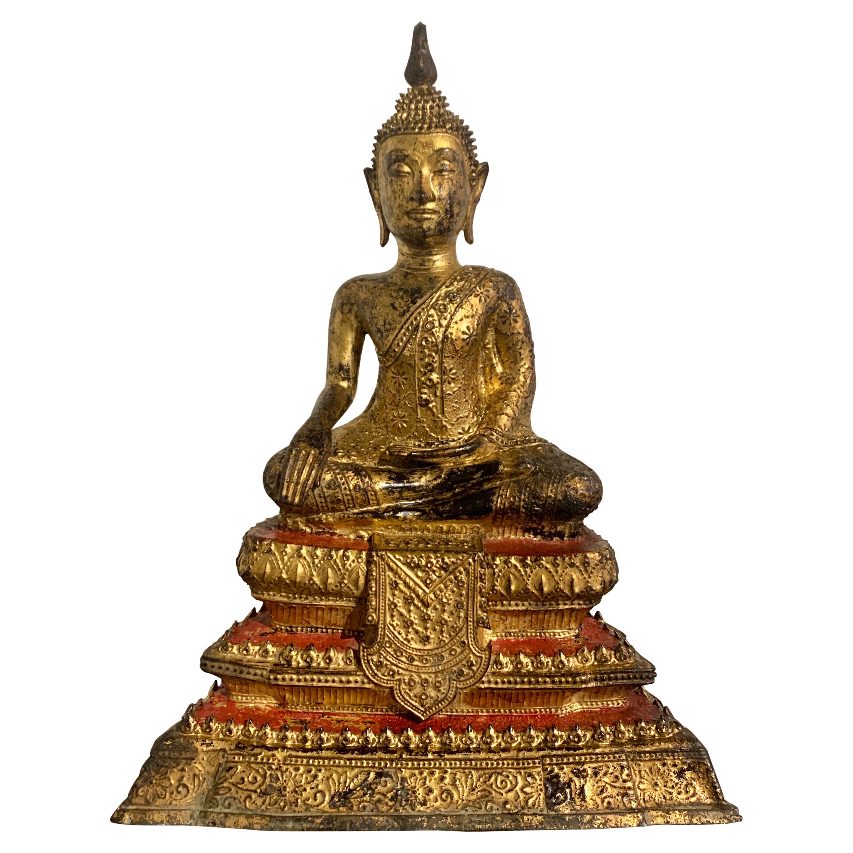 Bouddha thaïlandais en bronze doré Marvijaya, Période Rattanakosin, 19e siècle, Thaïlande