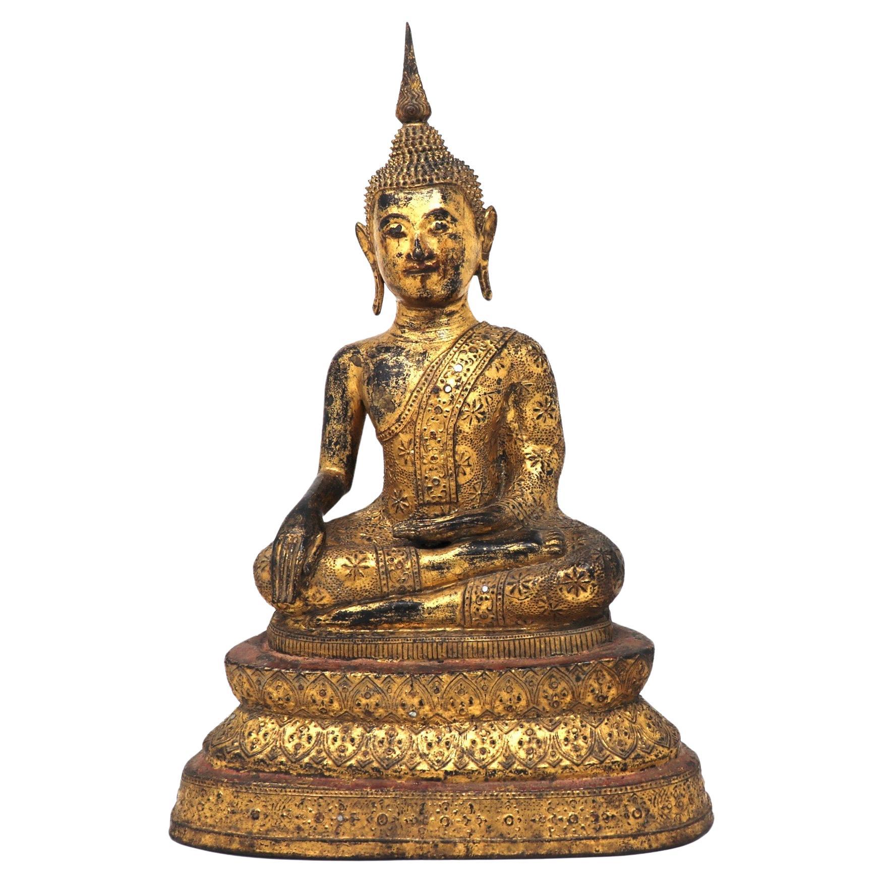Thai Gilt Bronze Figure of a Seated Buddha For Sale