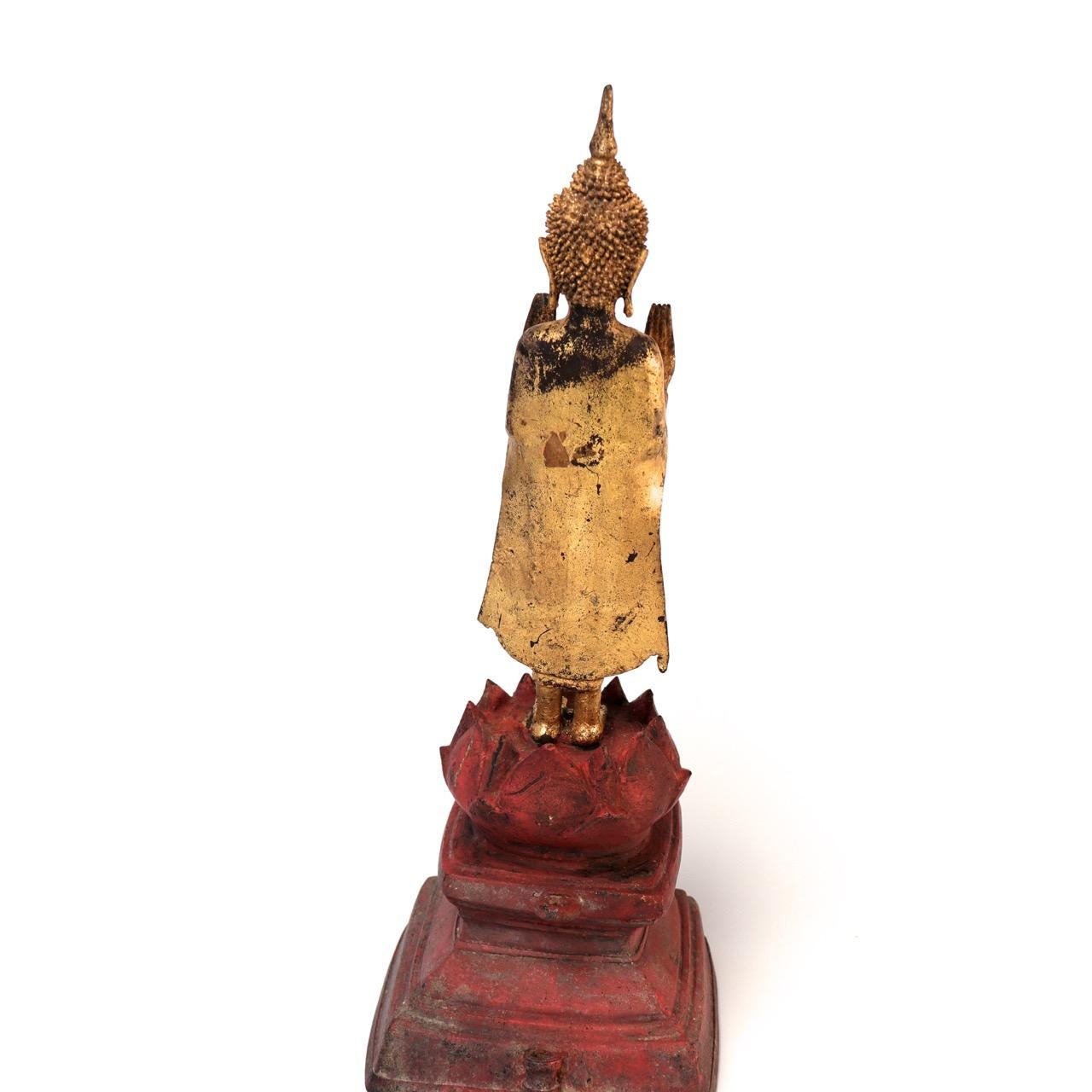 Thai Gilt Bronze Figure of a Standing Buddha, Rattanakosin Period, 19th Century In Good Condition For Sale In New York, NY