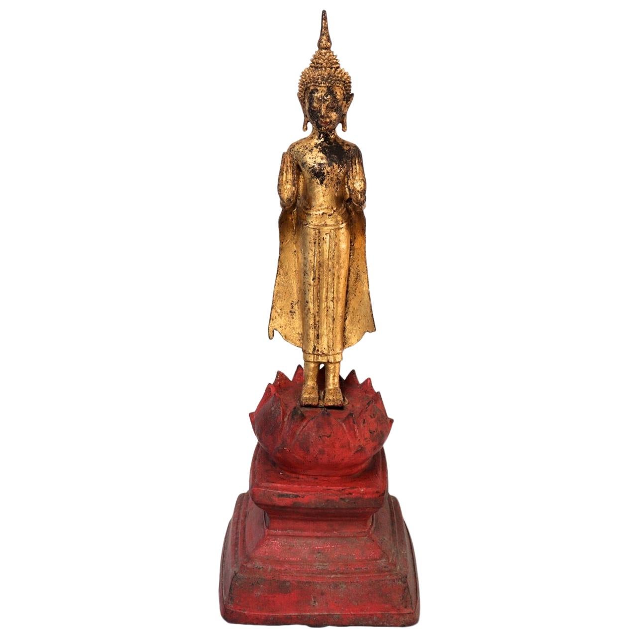 Thai Gilt Bronze Figure of a Standing Buddha, Rattanakosin Period, 19th Century For Sale