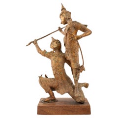 Thai Gilt Bronze Phra Ram and Thotsakan Sculpture