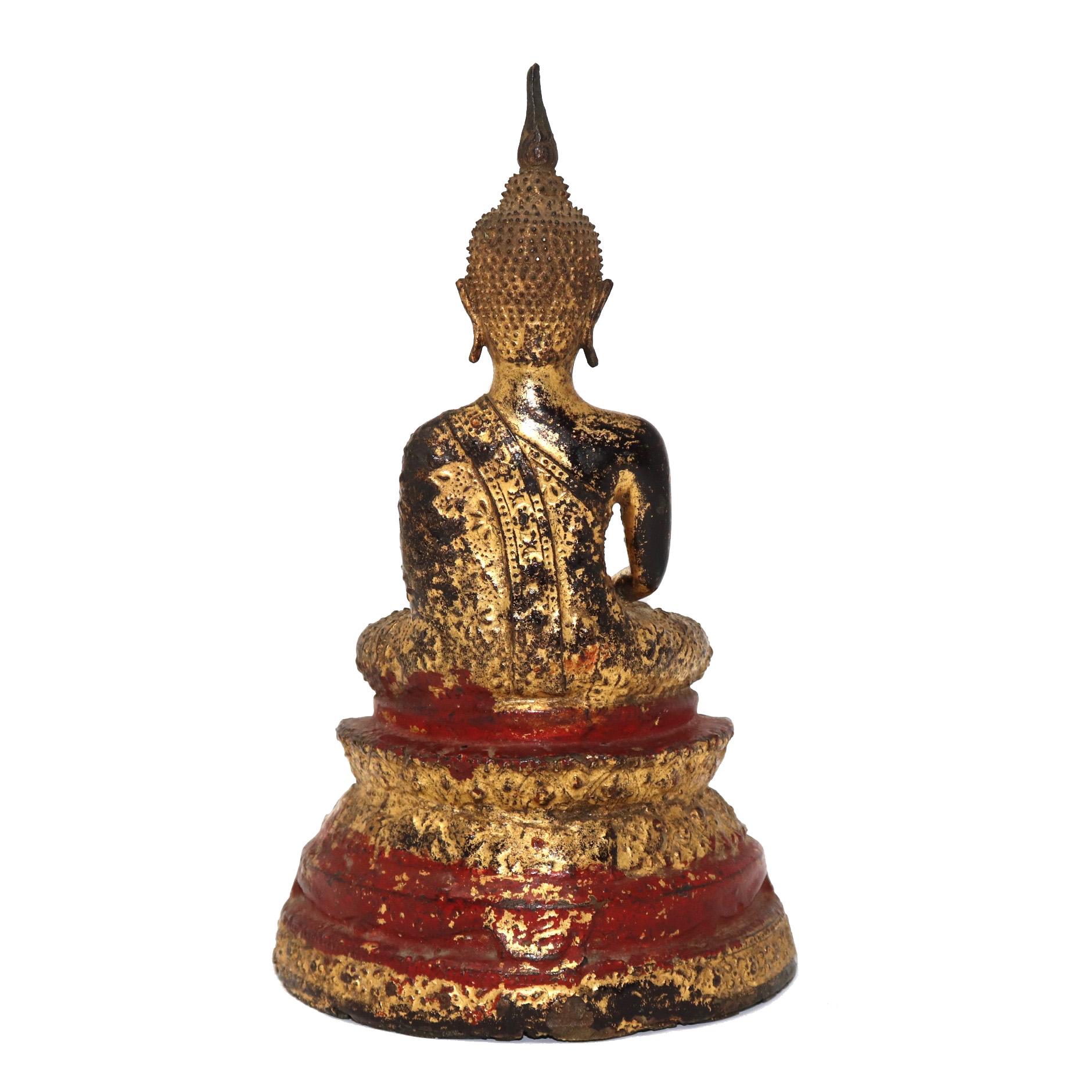 Cast Thai Gilt Bronze Sculpture of a Seated Buddha For Sale