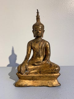Thai Gilt Bronze Seated Buddha, U-Thong Style, Early 20th Century