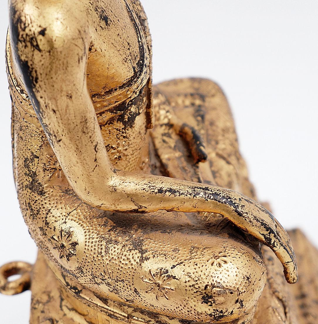 Thai Gilt Bronze Seated Earth Touching Buddha Figure, Late 19th Century In Good Condition For Sale In Linkebeek, BE