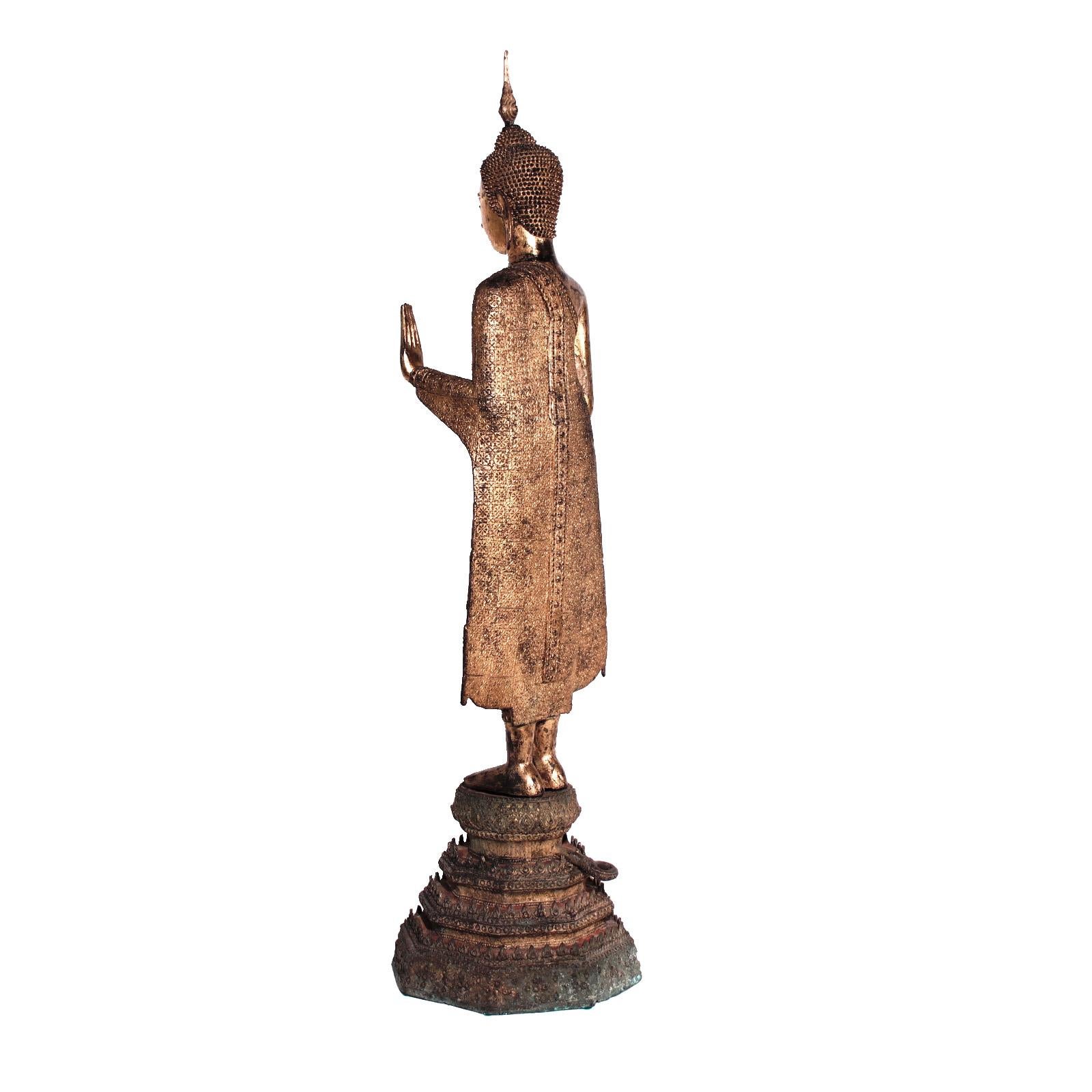 Thai Gilt Bronze Standing Buddha Figure, Late 19th Century For Sale 1