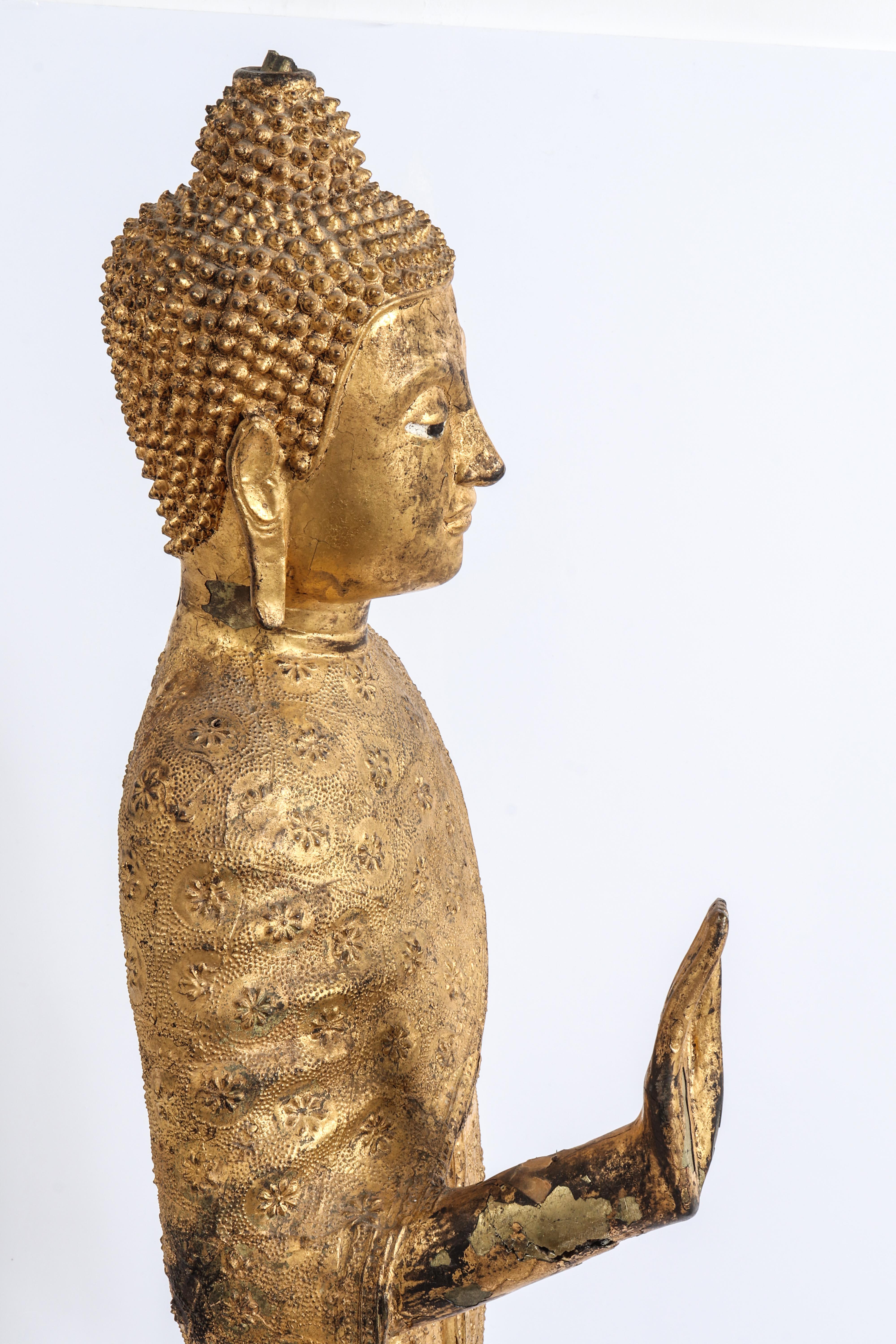 Thai Gilt Bronze Standing Buddha Sculpture 7