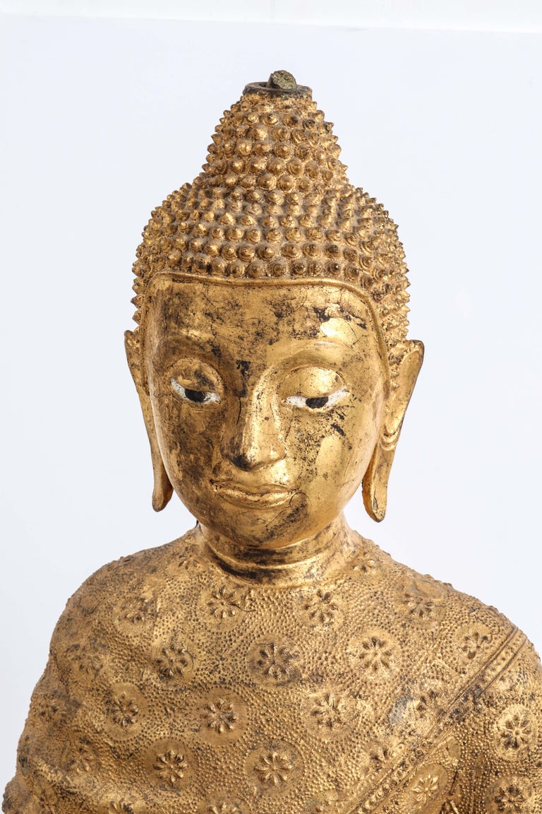 Thai Gilt Bronze Standing Buddha Sculpture For Sale at 1stdibs