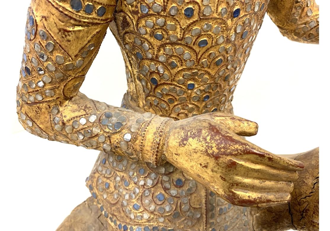 Thai Glass Inlaid Gilt Wood Seated Figure For Sale 10