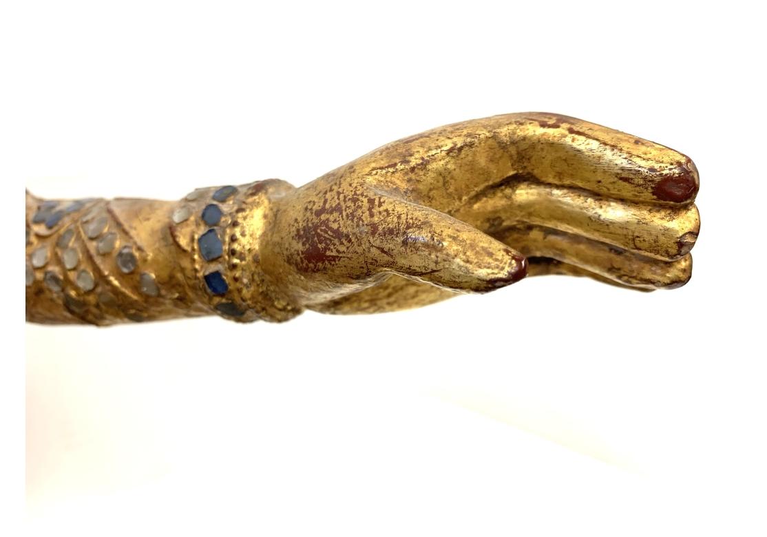 Inlay Thai Glass Inlaid Gilt Wood Seated Figure For Sale