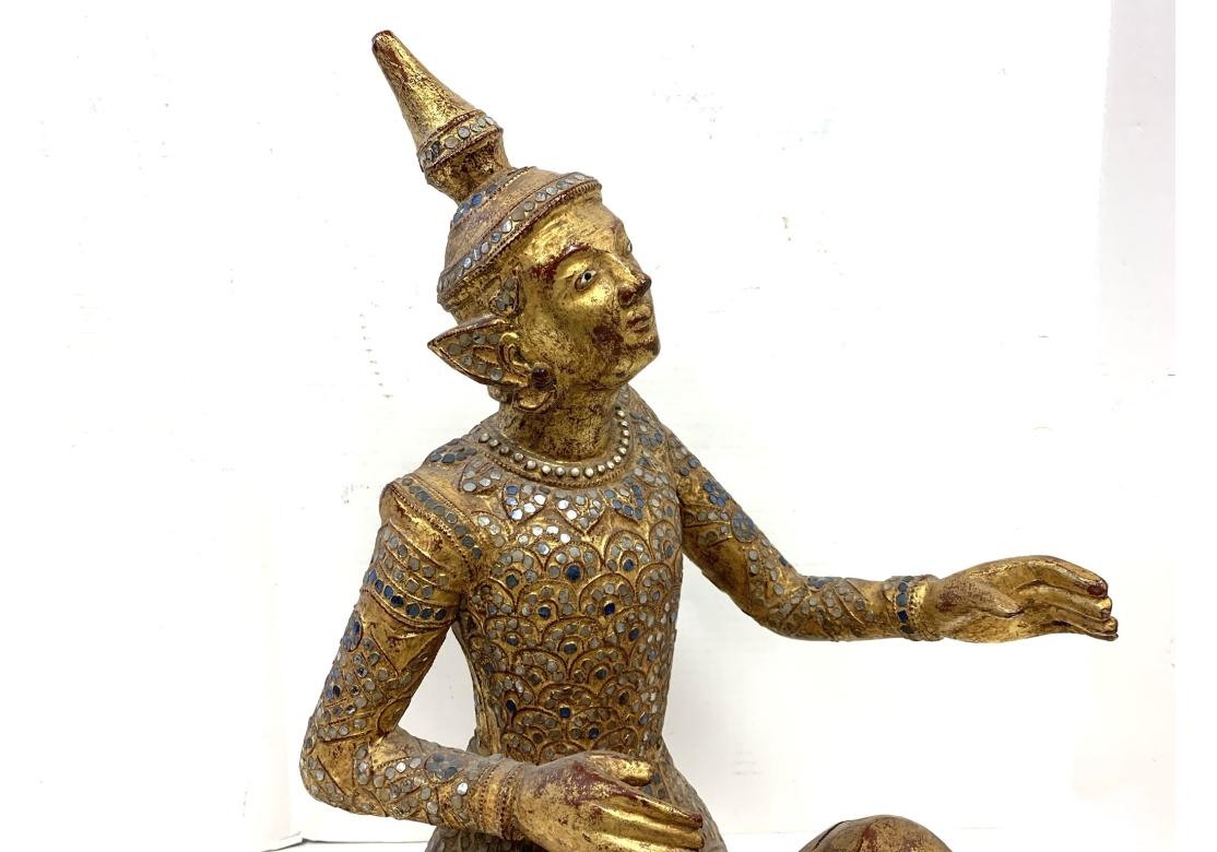 Thai Glass Inlaid Gilt Wood Seated Figure In Fair Condition For Sale In Bridgeport, CT