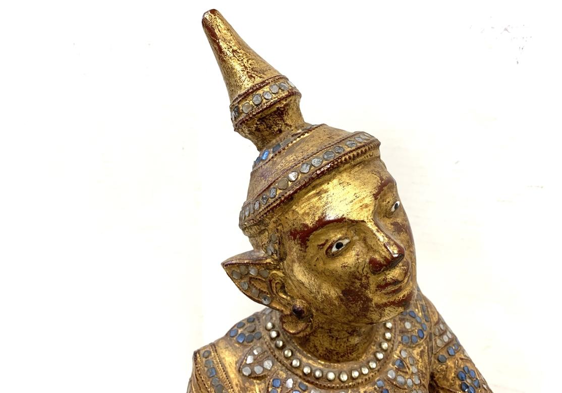 20th Century Thai Glass Inlaid Gilt Wood Seated Figure For Sale