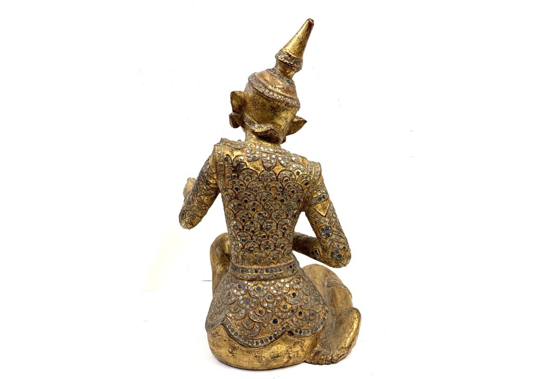 Thai Glass Inlaid Gilt Wood Seated Figure For Sale 1