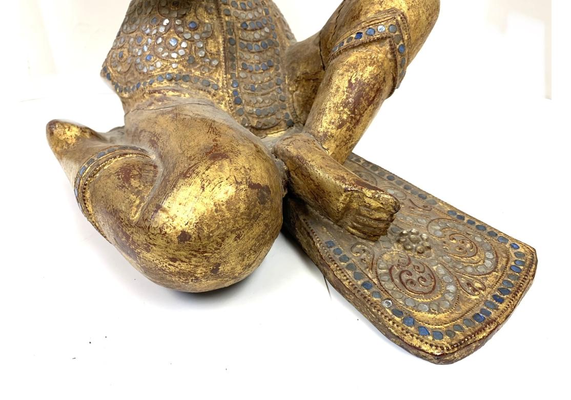 Thai Glass Inlaid Gilt Wood Seated Figure For Sale 2