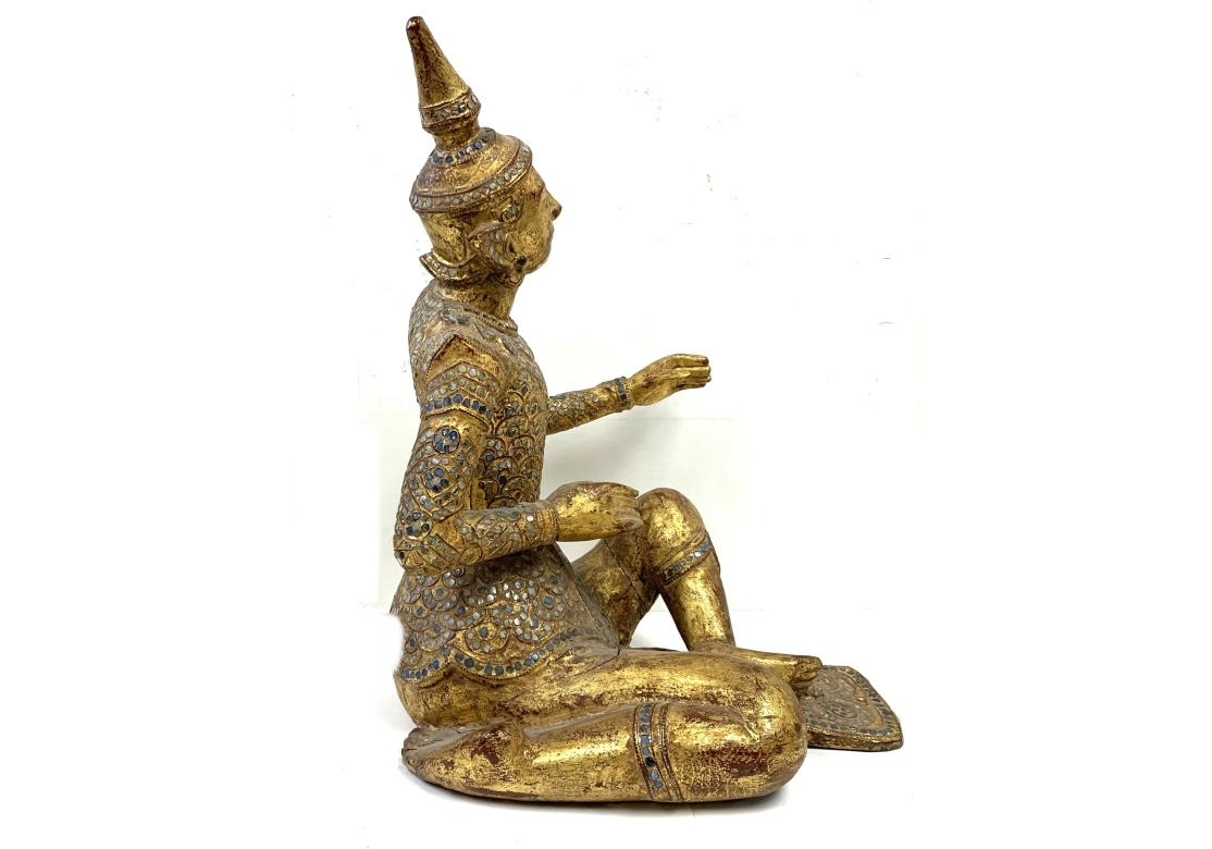 Thai Glass Inlaid Gilt Wood Seated Figure For Sale 3