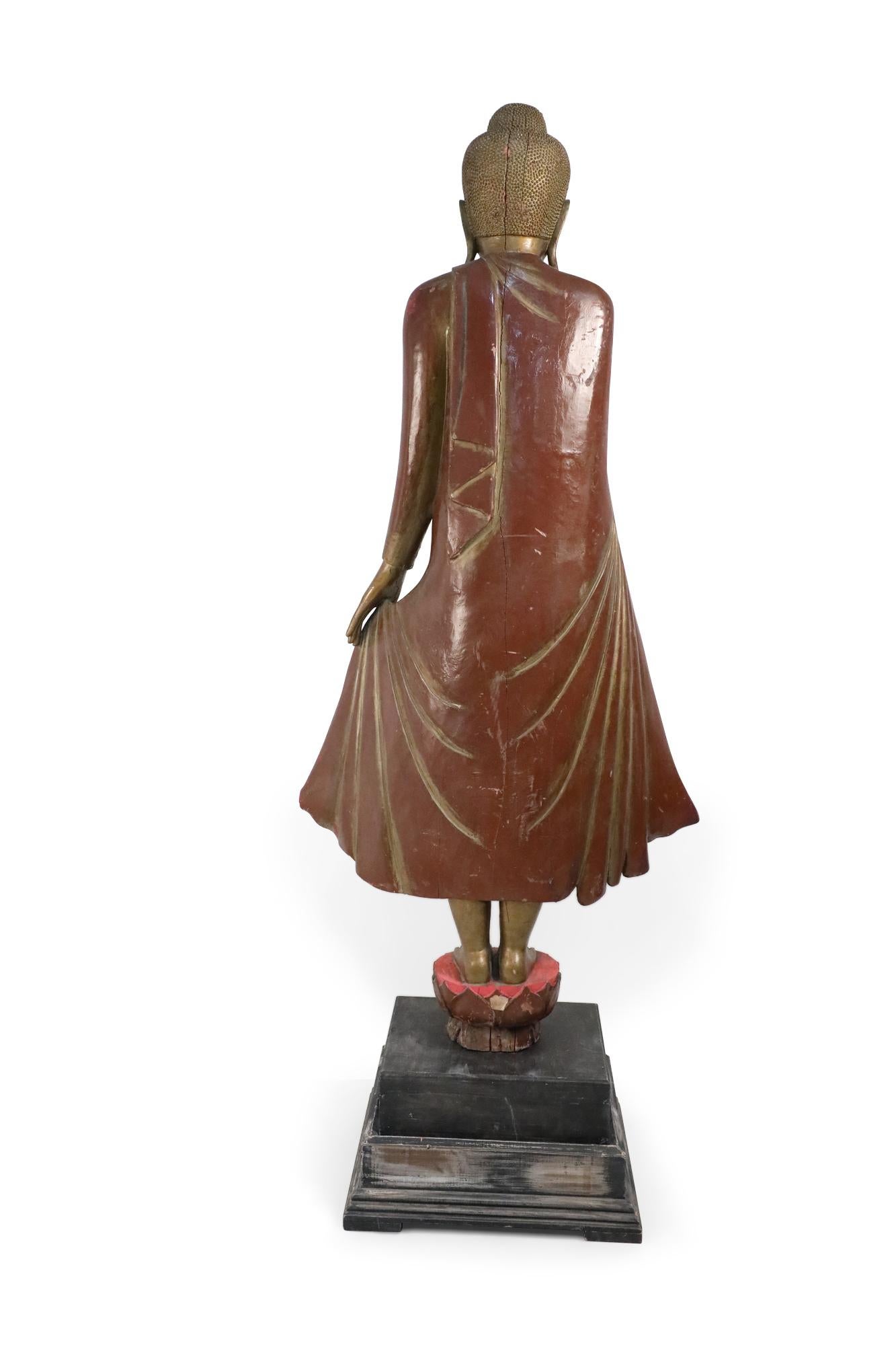 20th Century Thai Gold and Red Wooden Bodhisattva Statues For Sale