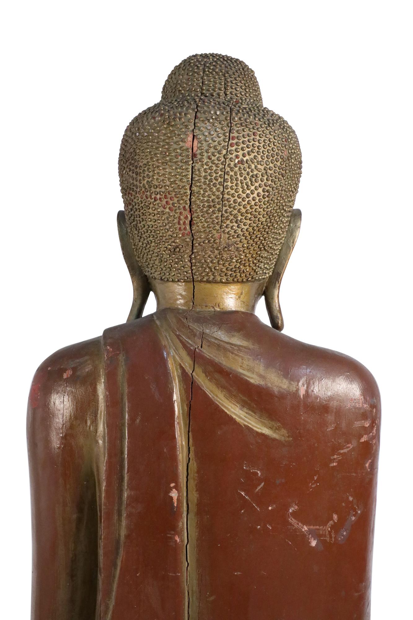 Thai Gold and Red Wooden Bodhisattva Statues For Sale 4